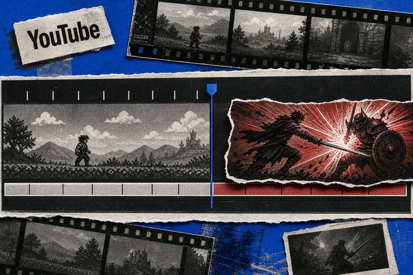 YouTubeゲーム動画の冒頭7秒と8〜15秒を分けた編集タイムライン