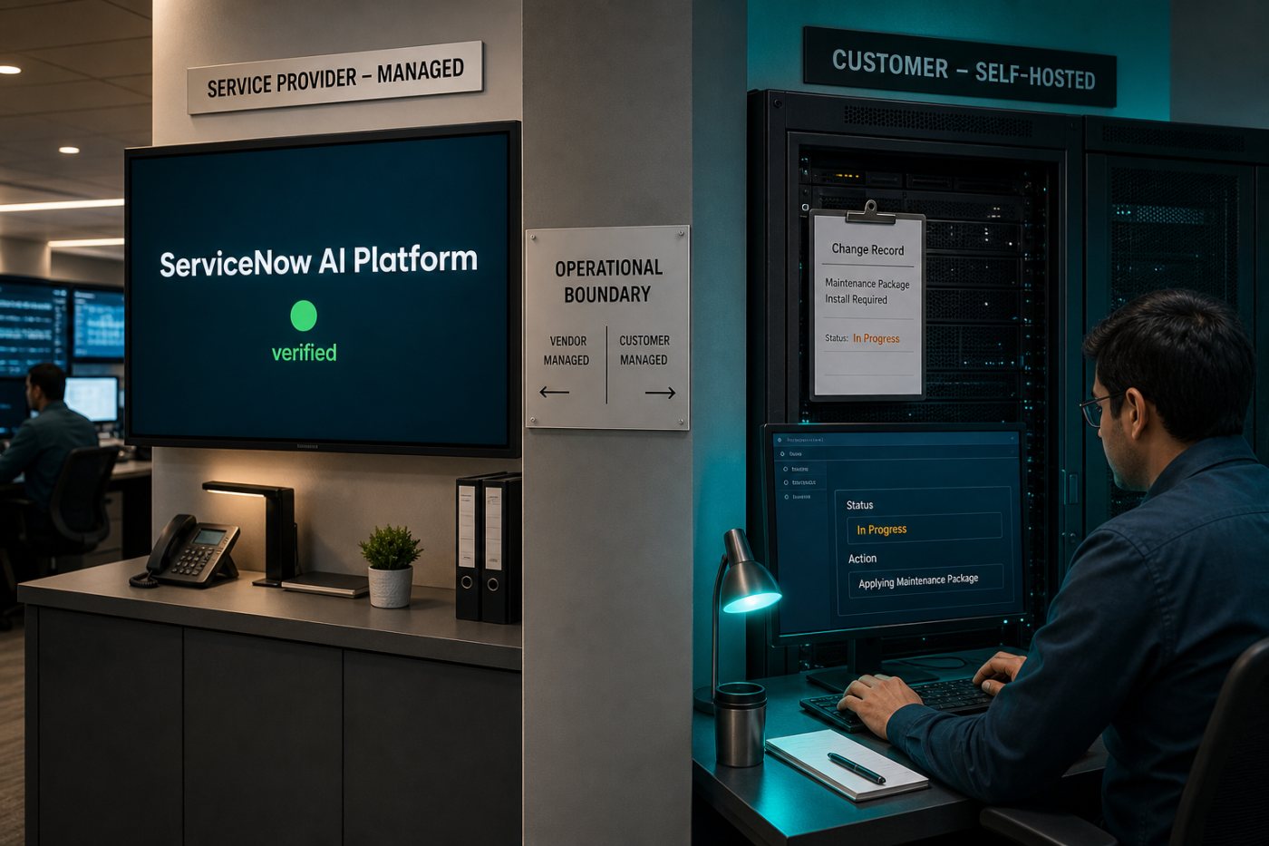 ServiceNow-hosted instance پر مکمل update اور self-hosted instance پر منتظم کی patch verification