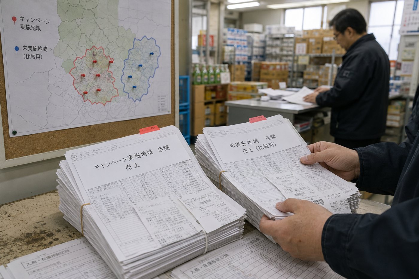 Precisifyが対象地域と比較地域のSKU別売上からYouTube案件の販売リフトを推計する仕組み