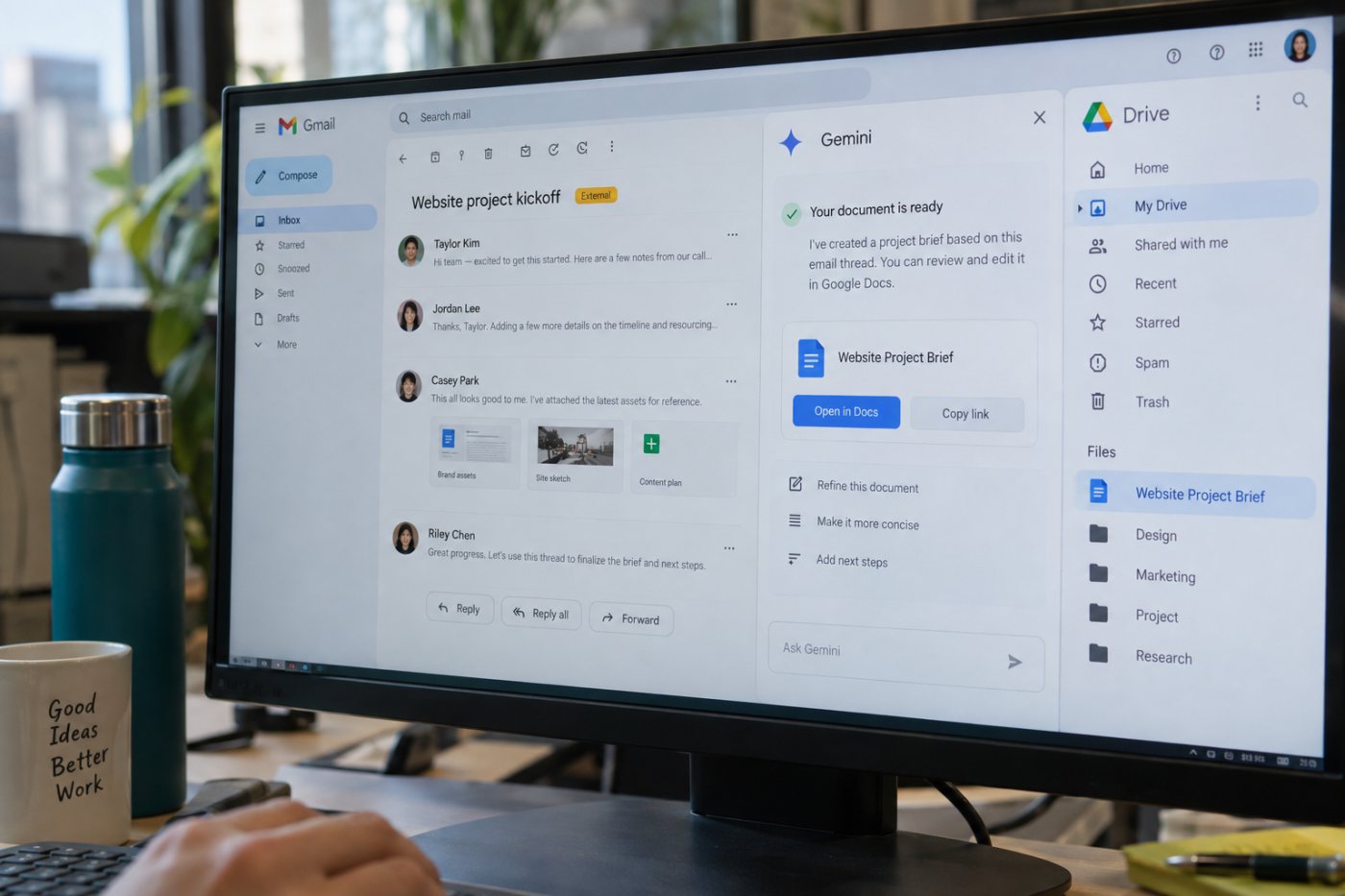 تحويل سلسلة بريد عبر Gemini إلى مستند Google Docs محفوظ في Drive