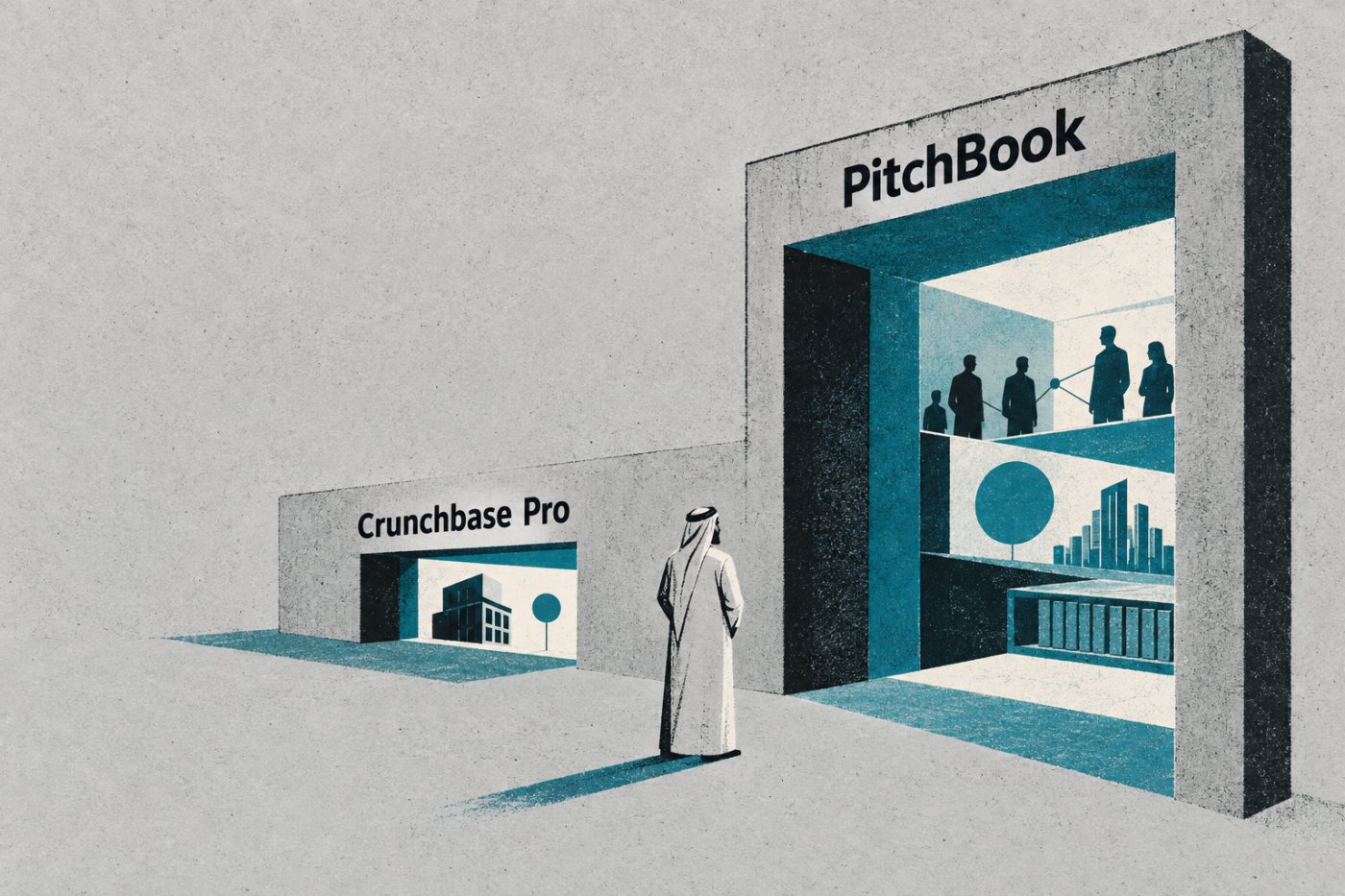 مقارنة بين اشتراك Crunchbase Pro ذي السعر المنشور وتسعير PitchBook المخصص مقابل عمق بيانات الصفقات.