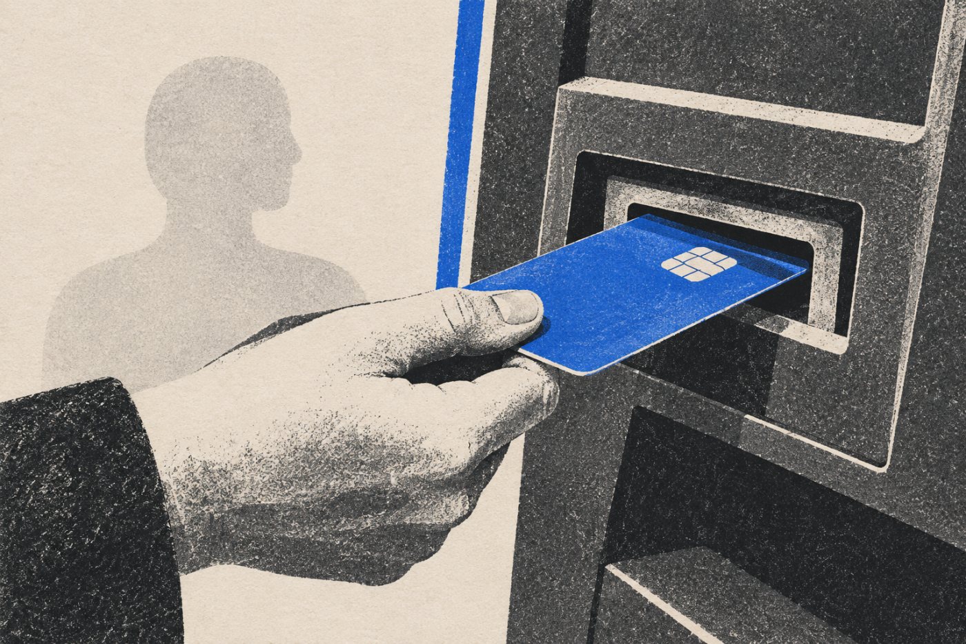 Bankkártyás készpénzfelvétel egy magyarországi ATM-nél, a jegybank digitális ügyfélprofiljának egyik művelete.