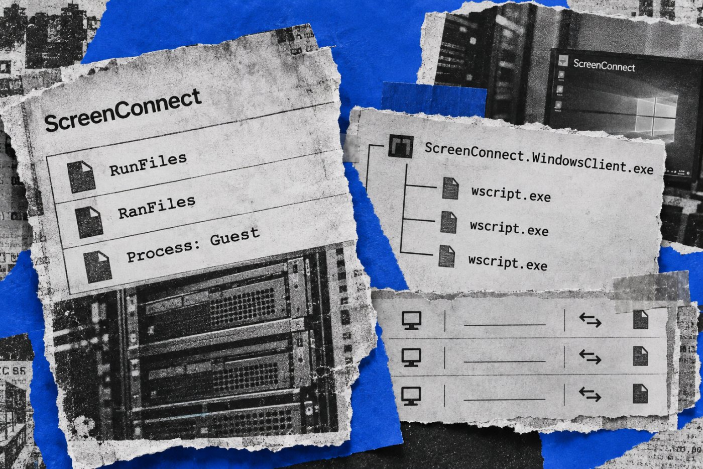 ScreenConnect audit میں Process: Guest کی RunFiles اور RanFiles entries endpoint کے بار بار چلنے والے wscript.exe سے ملائی جا رہی ہیں۔