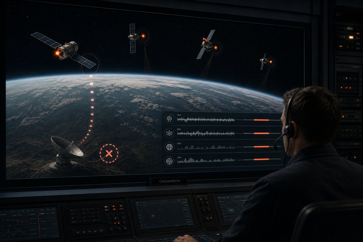 Spacecraft continue a defense mission while connectivity with mission control is disrupted.