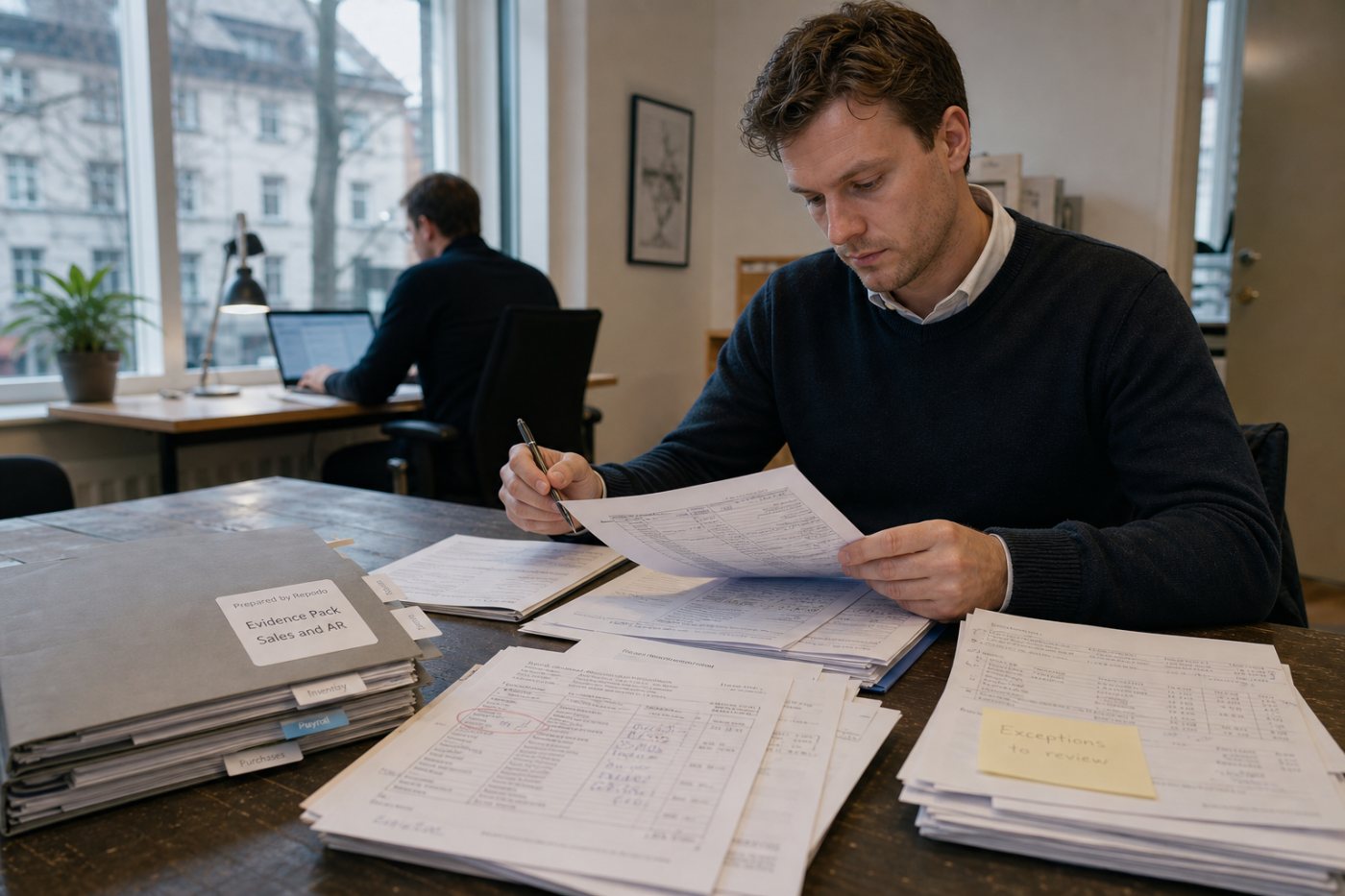 Le processus de Repodo automatise la préparation et les rapprochements, tandis qu’un auditeur examine les risques et valide le dossier.