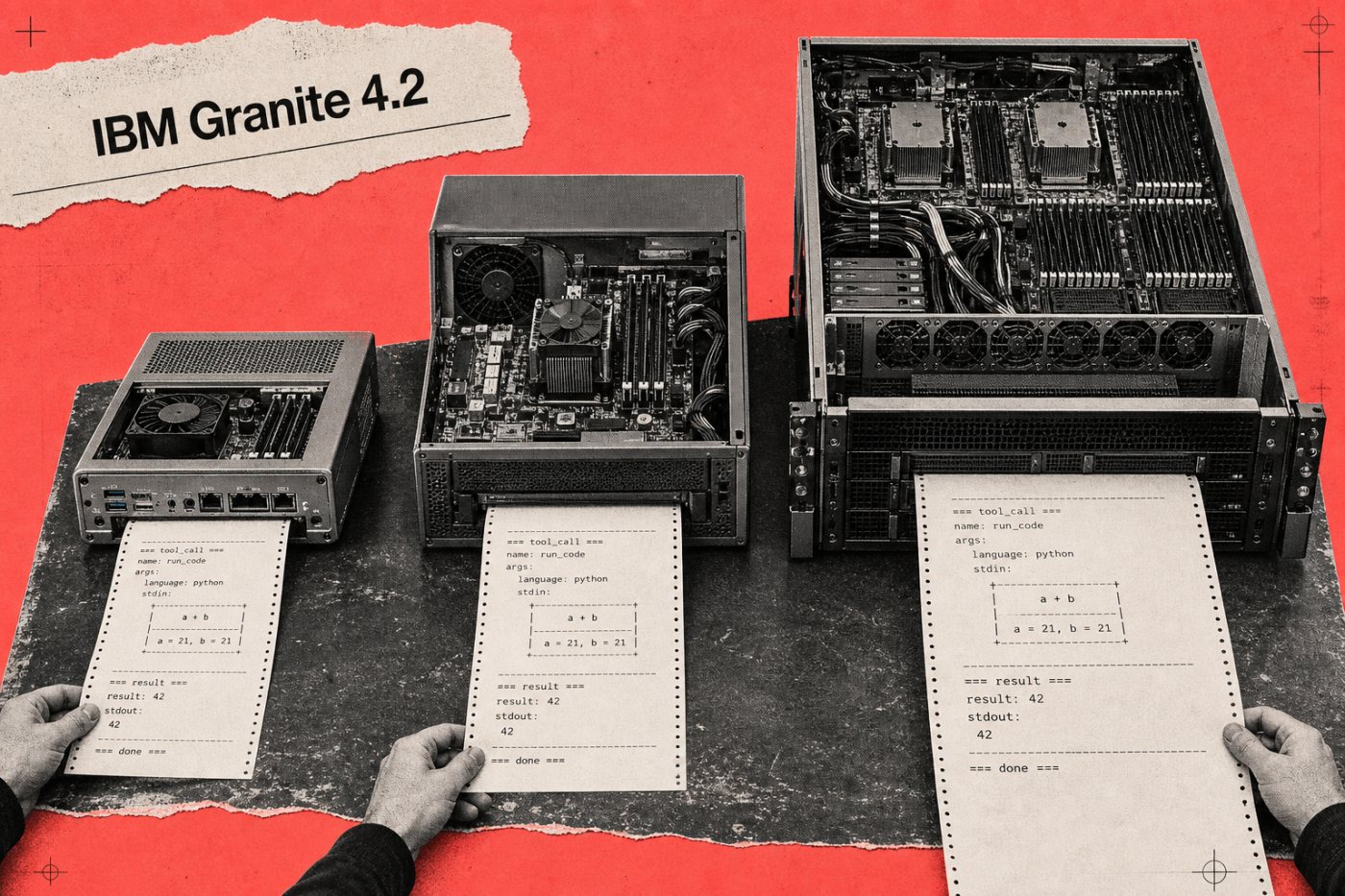 Variantes Granite 4.2 de 3B, 8B e 30B executam a mesma tarefa com demandas computacionais diferentes.