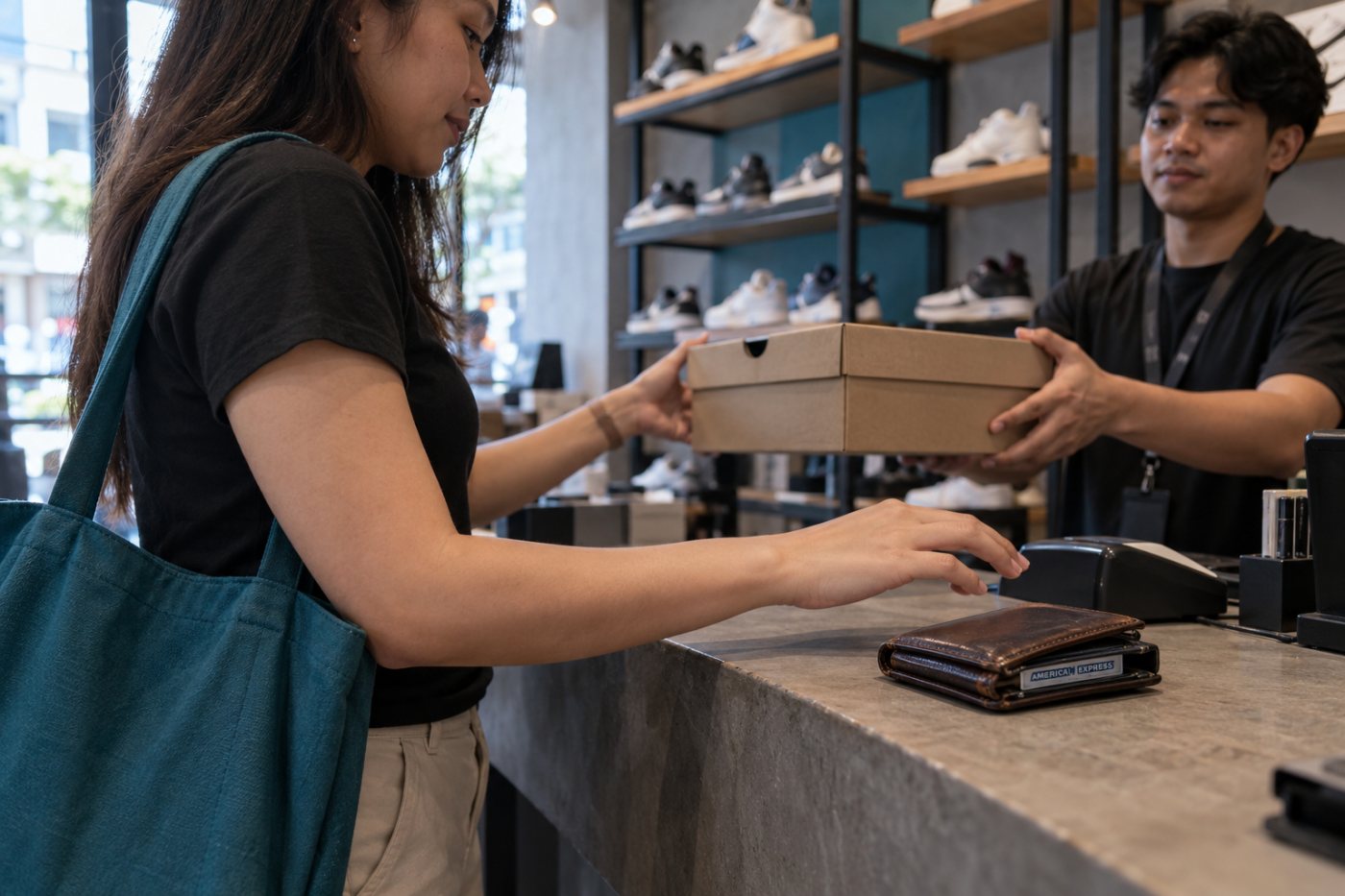 Nananatiling nakatago ang American Express card habang ang pinahintulutang pagbili lamang ang nagpapatuloy sa checkout.