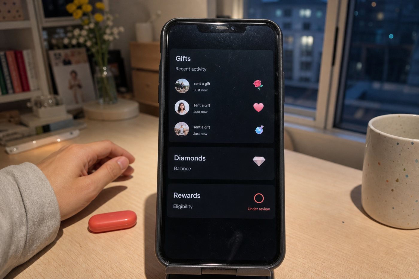TikTok LIVE 선물, 다이아몬드 기록, 보상 자격이 서로 다른 단계로 이어지는 과정