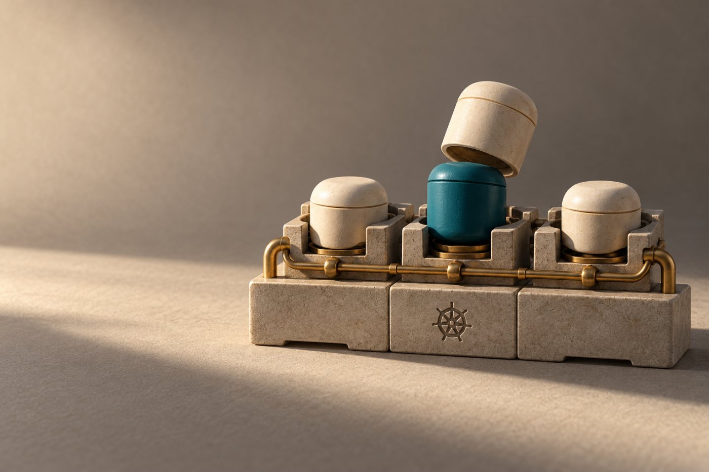 Kubernetes Deployment postupně nahrazuje repliku služby, zatímco další repliky zůstávají dostupné.