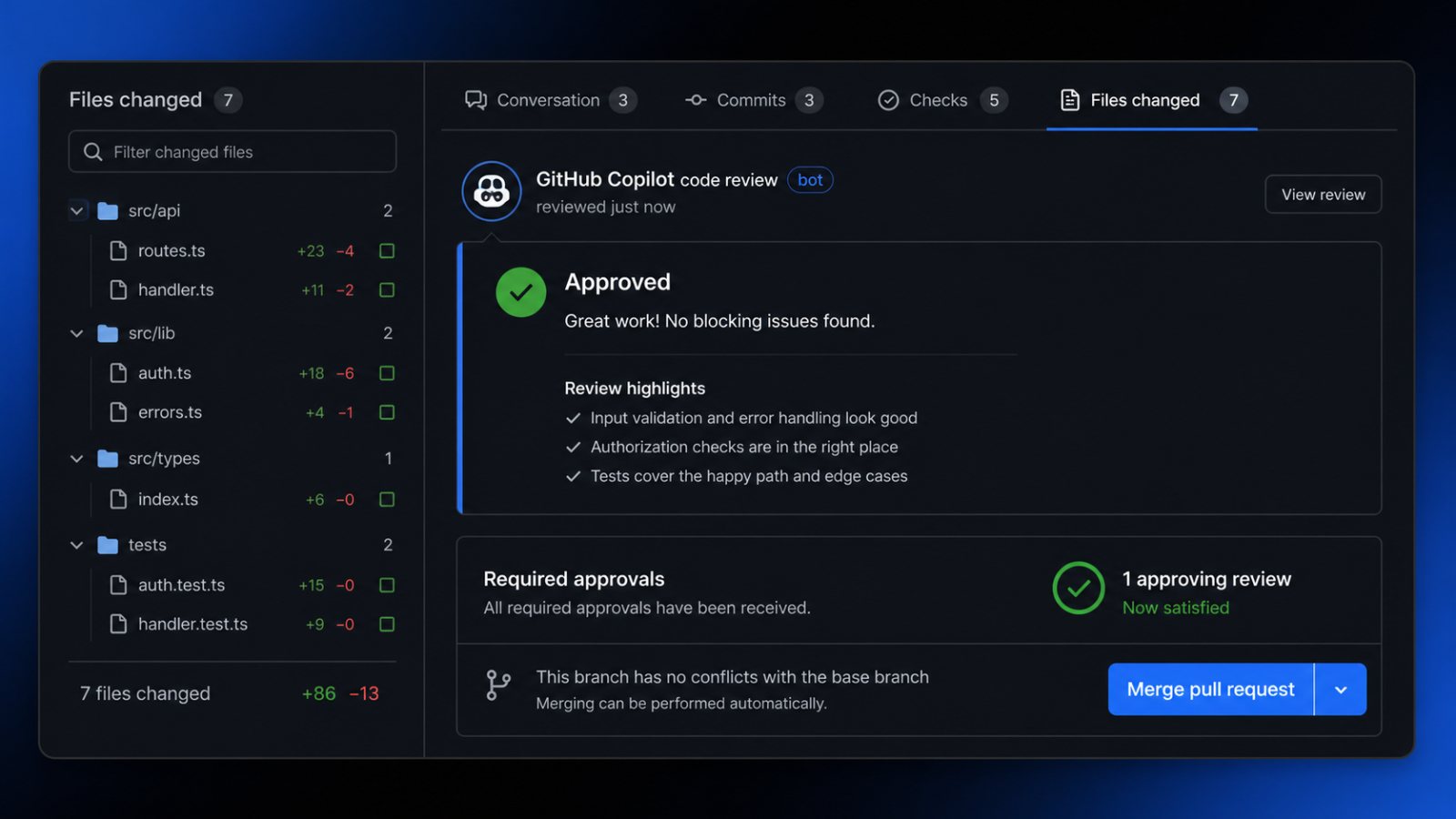 Copilot có thể duyệt pull request: một thiết lập sẽ biến nhận xét thành phê duyệt