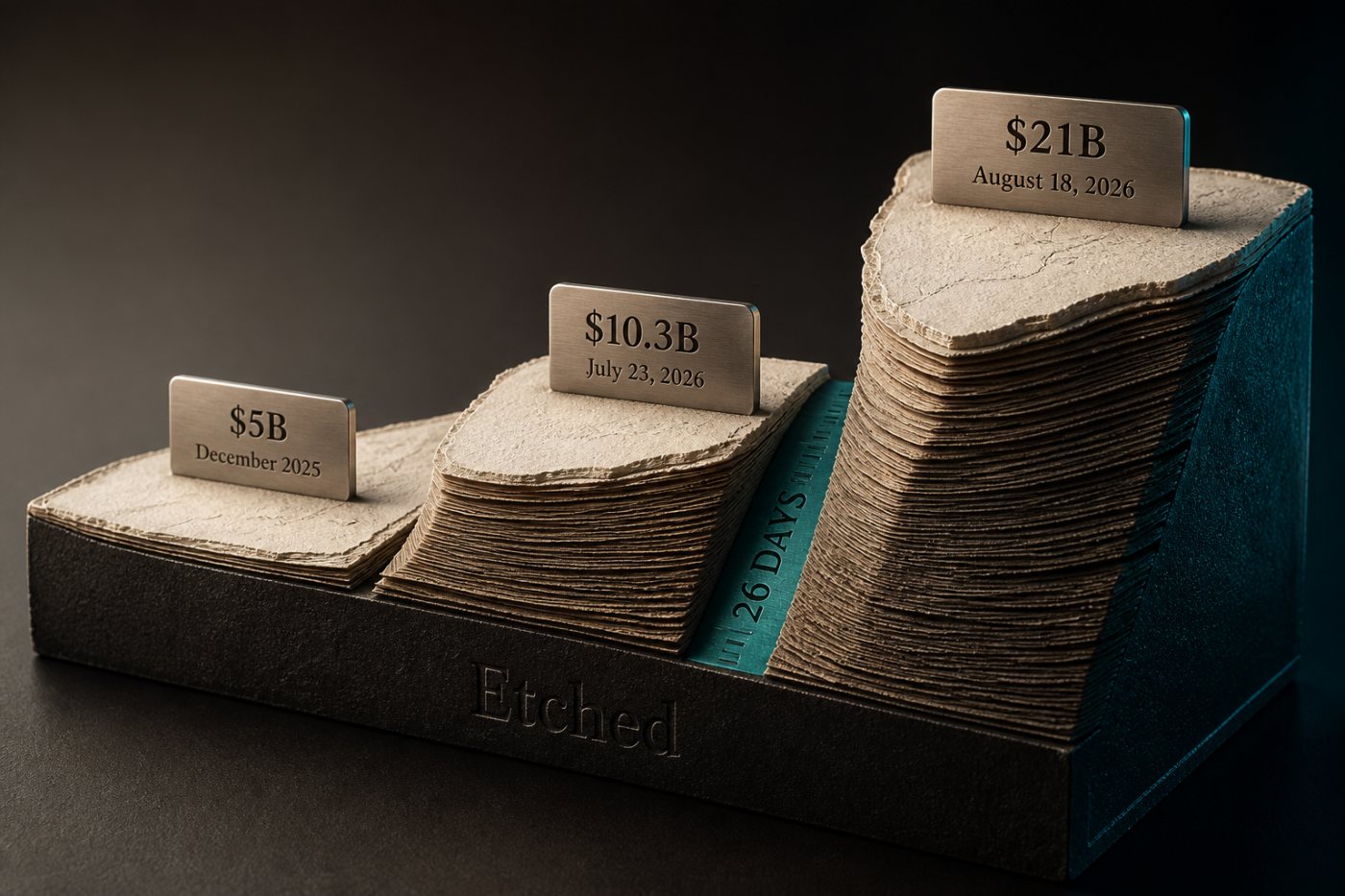 Etched’s valuation rises from $5 billion to $10.3 billion and then $21 billion, with 26 days between the final two funding marks.
