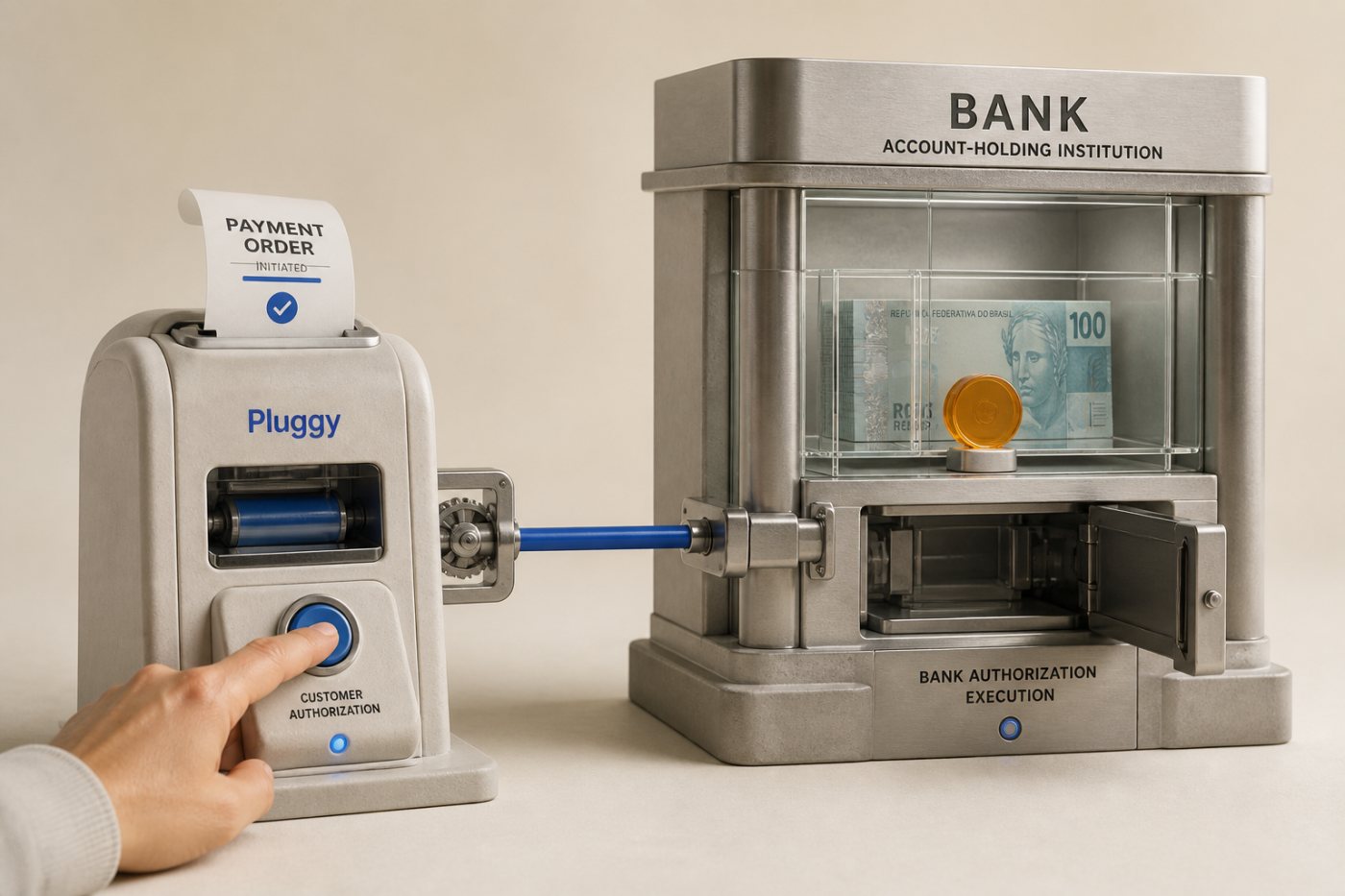 Pluggy inicia un pago desde el software empresarial y los fondos permanecen en la institución bancaria.