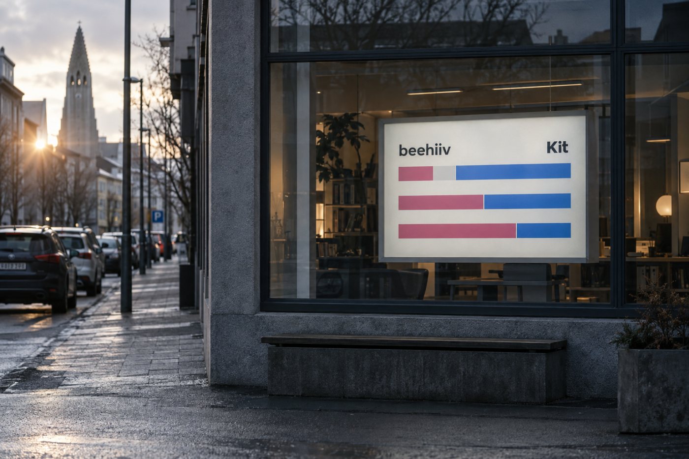 Ársverð beehiiv Lite og Kit Creator er nærri jafnt við 10.000 áskrifendur en beehiiv er ódýrara við 100.000.