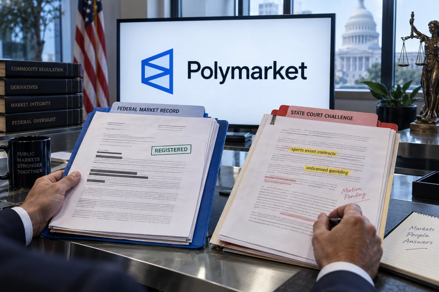El registro federal de Polymarket US convive con litigios estatales que califican sus contratos deportivos como apuestas.