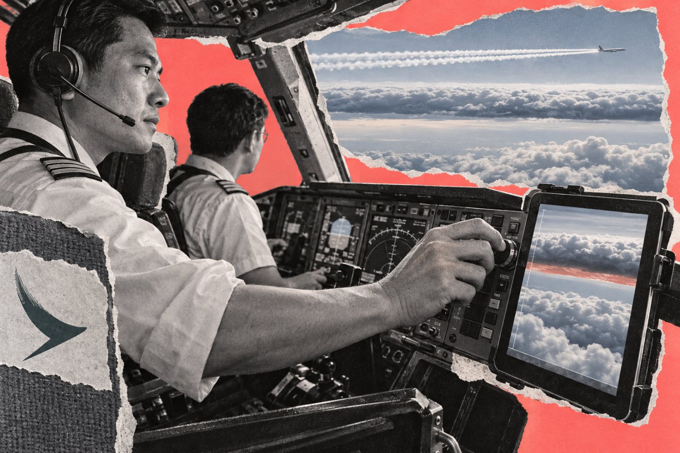 Le poste de pilotage de Cathay Pacific reçoit une prévision de traînées avant un léger changement d’altitude.