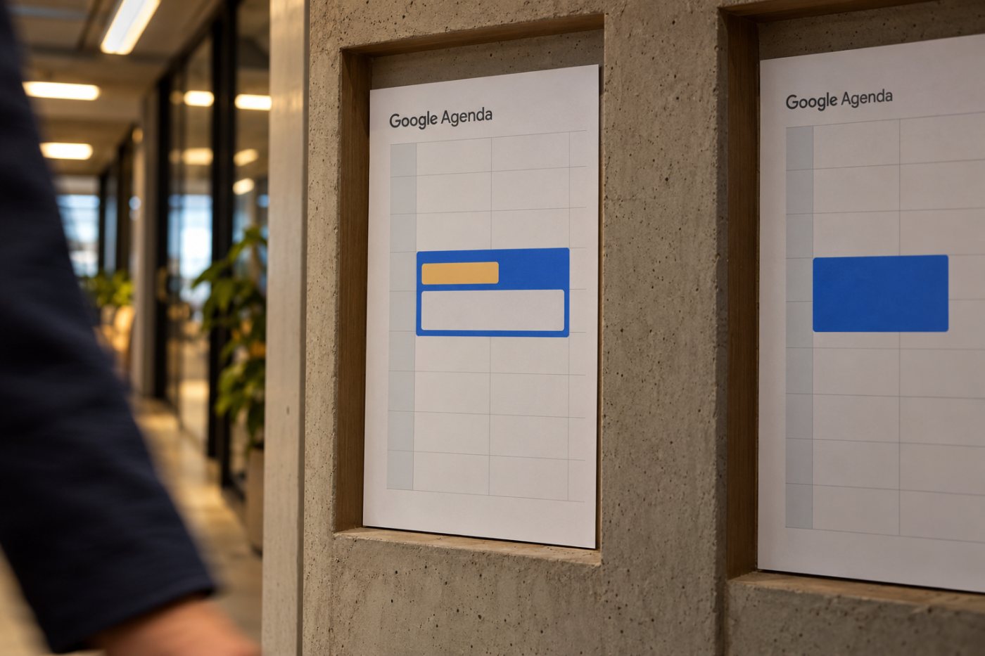 A mesma marcação do Google Agenda mostra os detalhes ao proprietário e apenas a indisponibilidade ao colega com acesso comum.