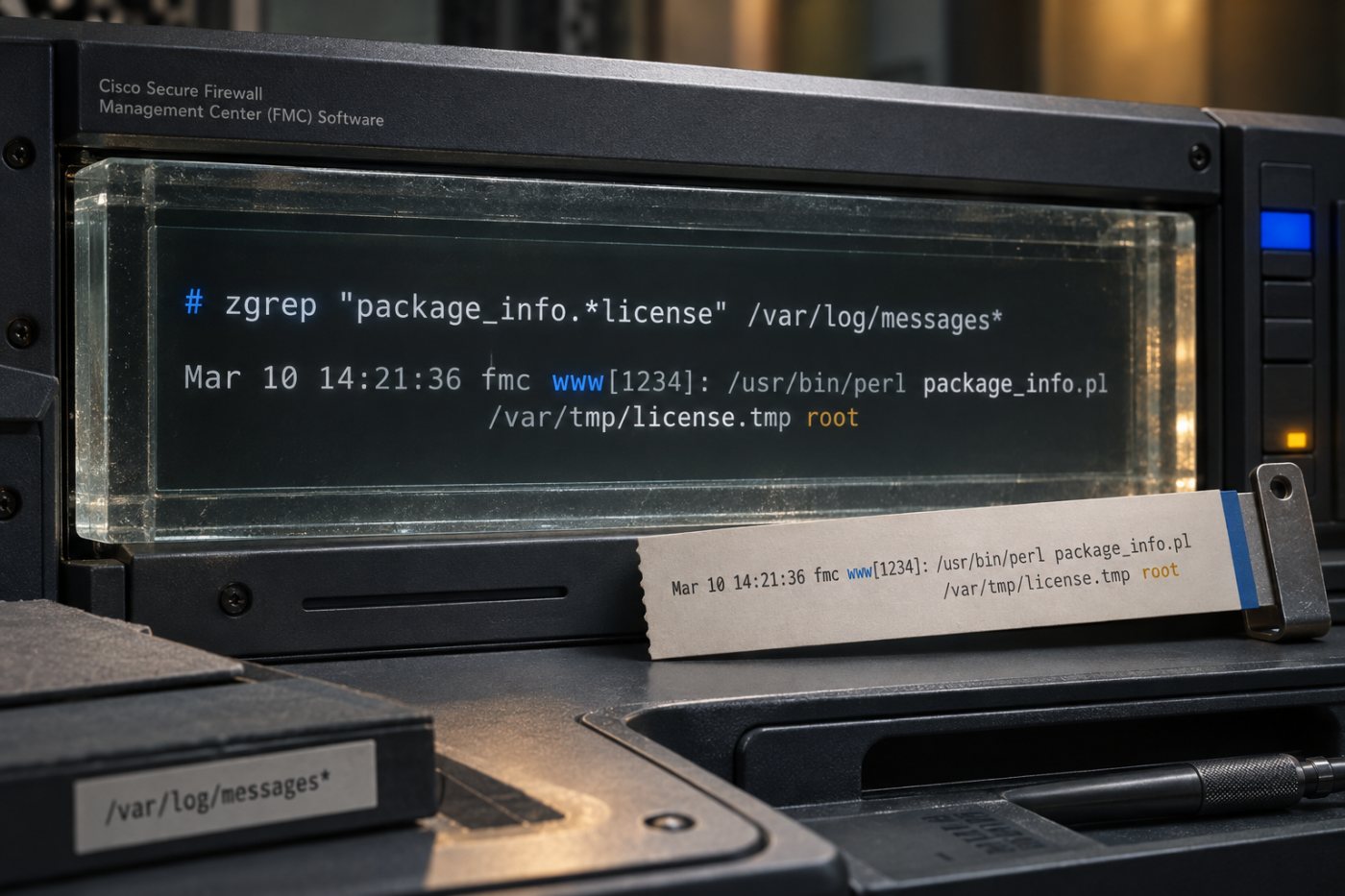 Консоль Cisco Secure FMC находит в журнале индикатор /var/tmp/license.tmp с выполнением от root