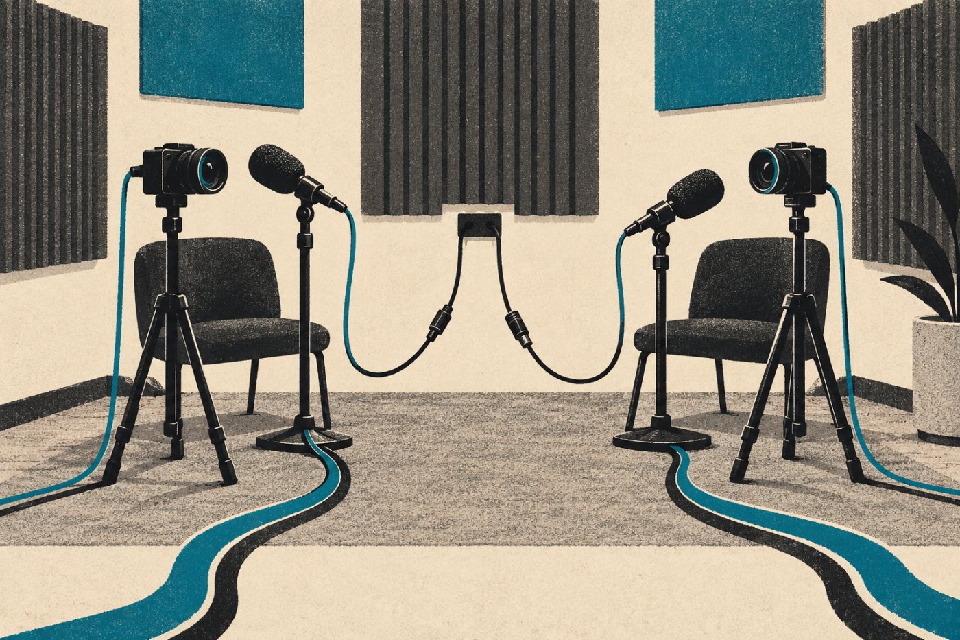 StreamYard viesu intervijas atsevišķie kameras un mikrofona avoti, kas ļauj montēt dalībnieku ierakstus.