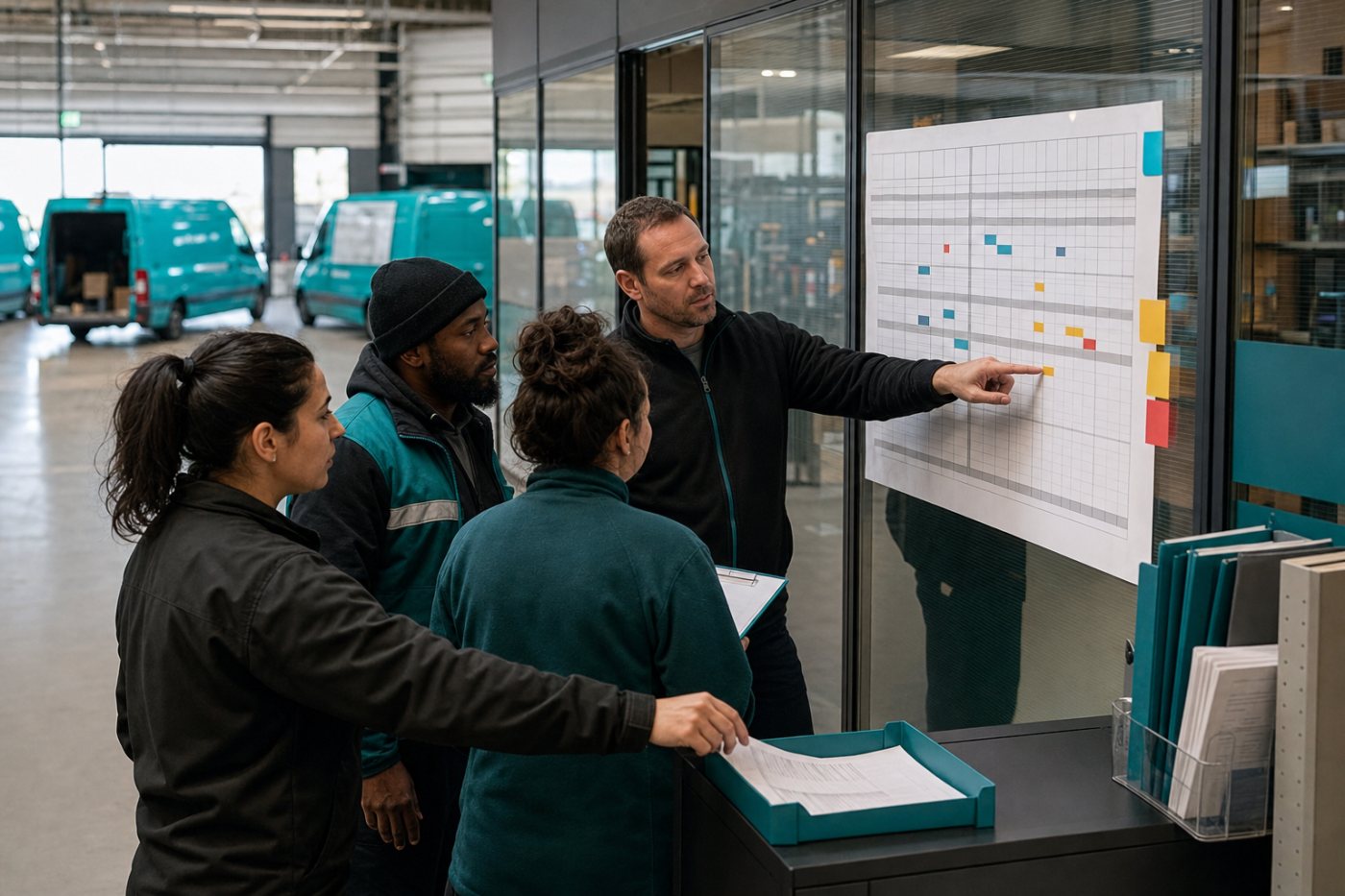 Employees and a manager examine automated decision authority and establish human review for consequential outcomes.
