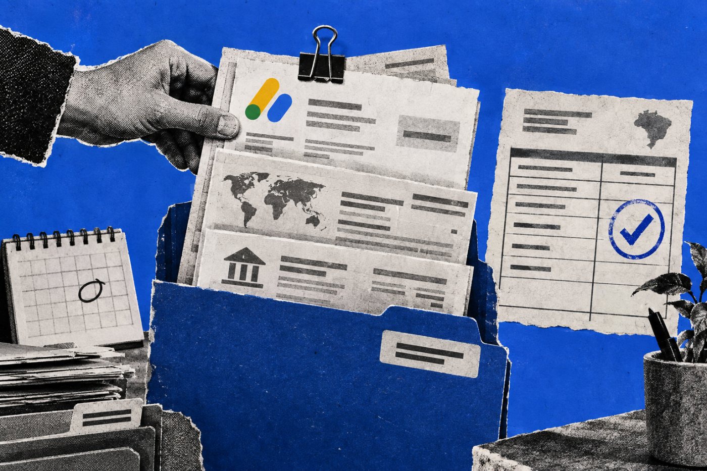 Conciliação mensal do AdSense entre demonstrativo, remessa, crédito bancário e apuração tributária.