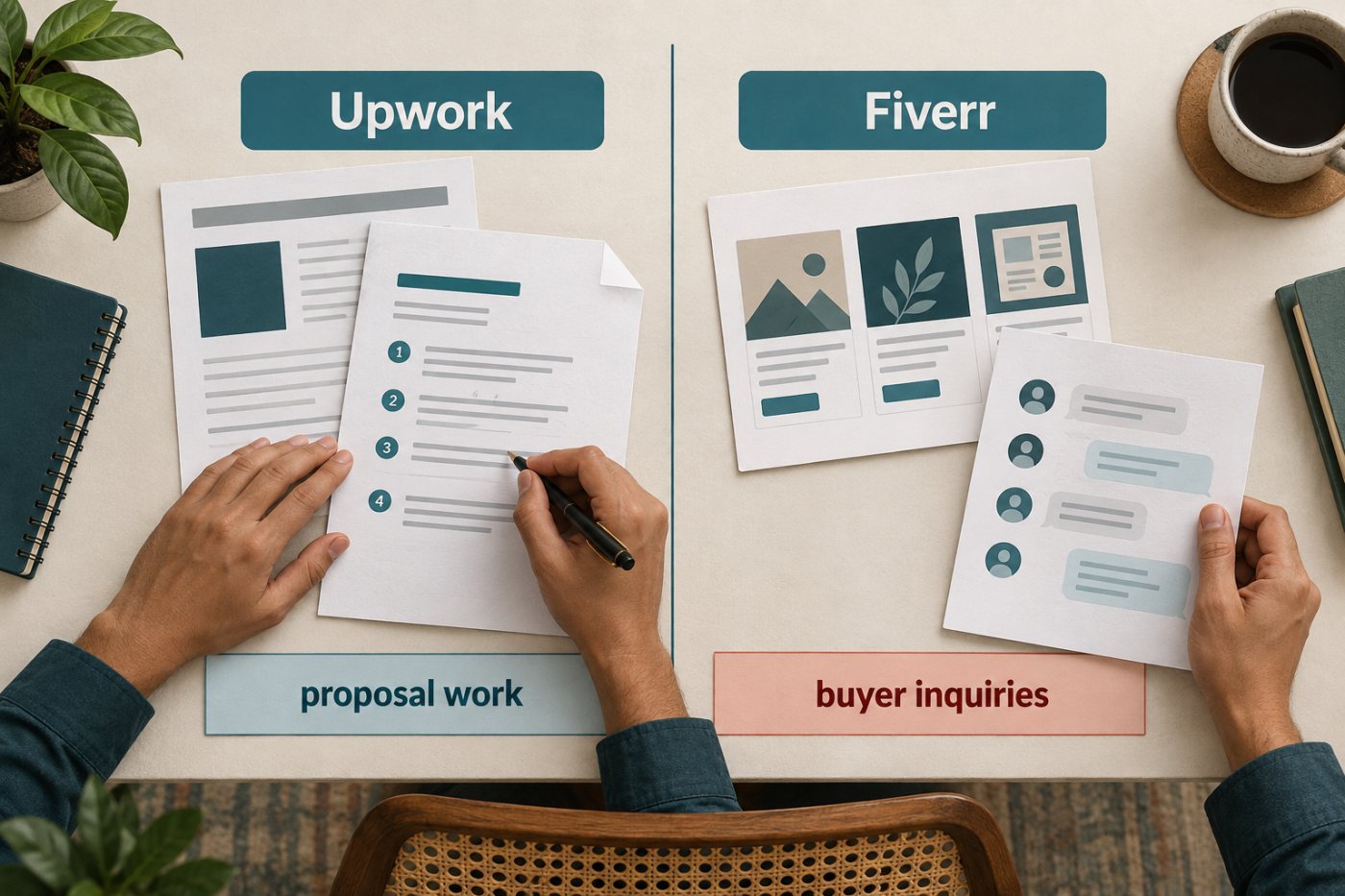 Upwork प्रस्ताव और Fiverr तैयार सेवा में ग्राहक पाने के समय का अलग लेखा