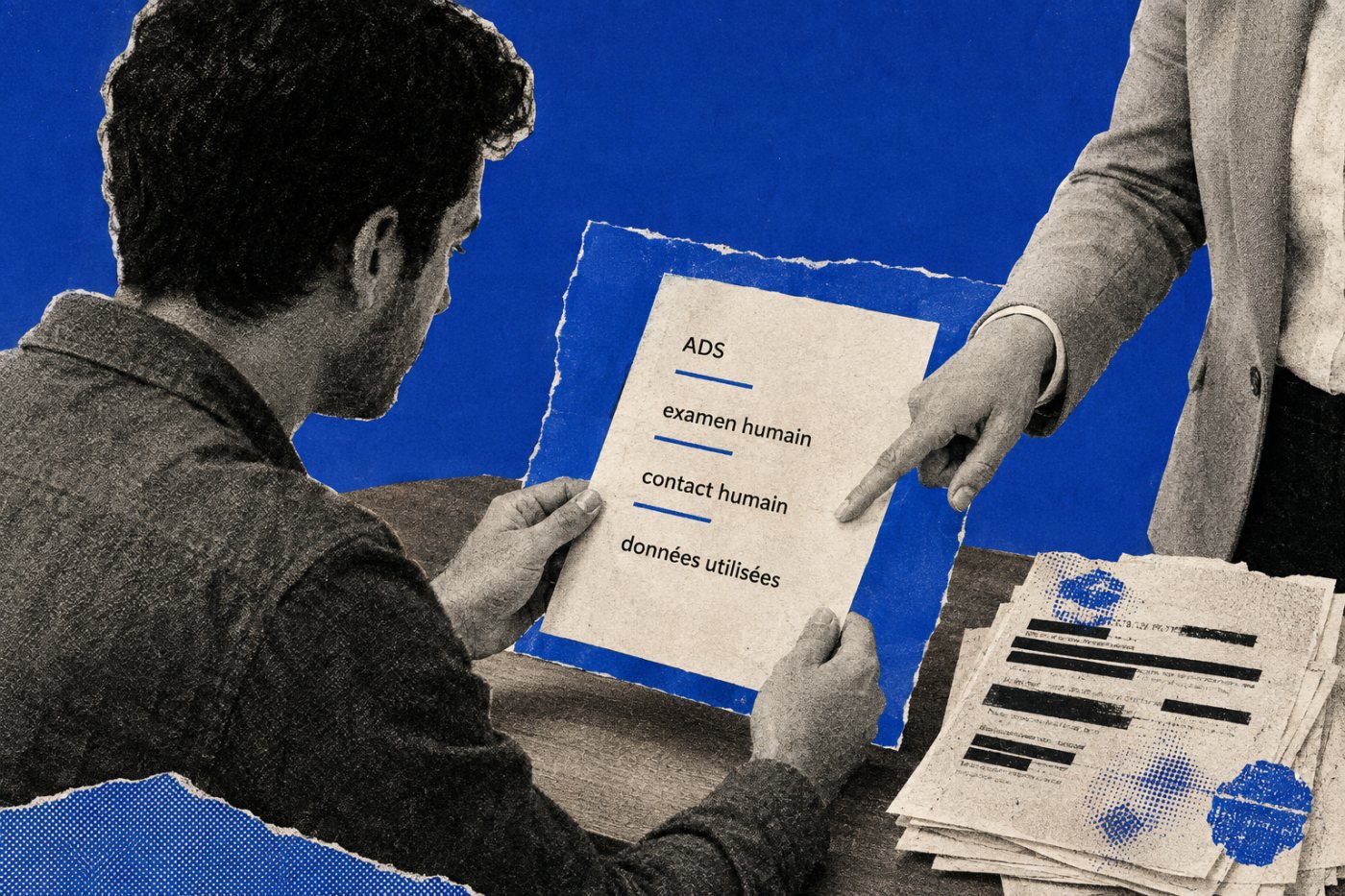 Un salarié reçoit une notification précisant le rôle principal du système automatisé, le contrôle humain et un contact.
