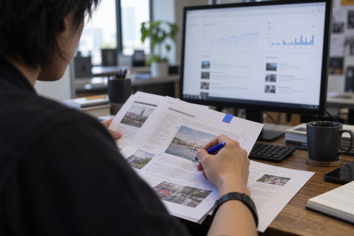 Editor membandingkan perubahan artikel dengan data Search Console untuk menentukan perbaikan berikutnya tanpa menjanjikan posisi.