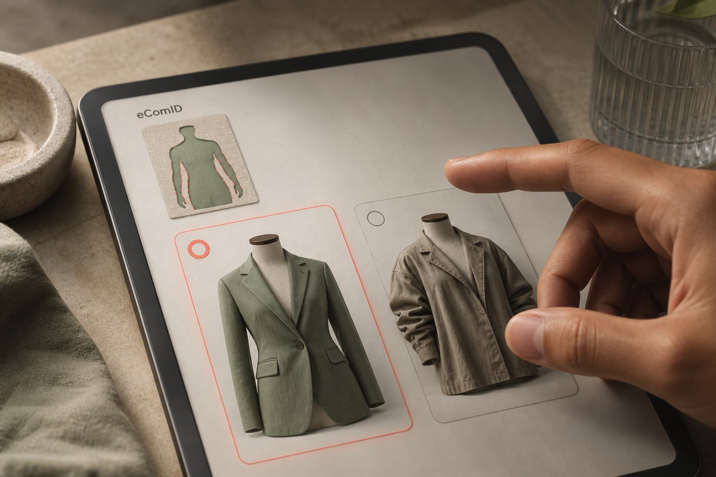 Une recommandation de taille fondée sur les préférences intervient avant l’achat d’un vêtement.