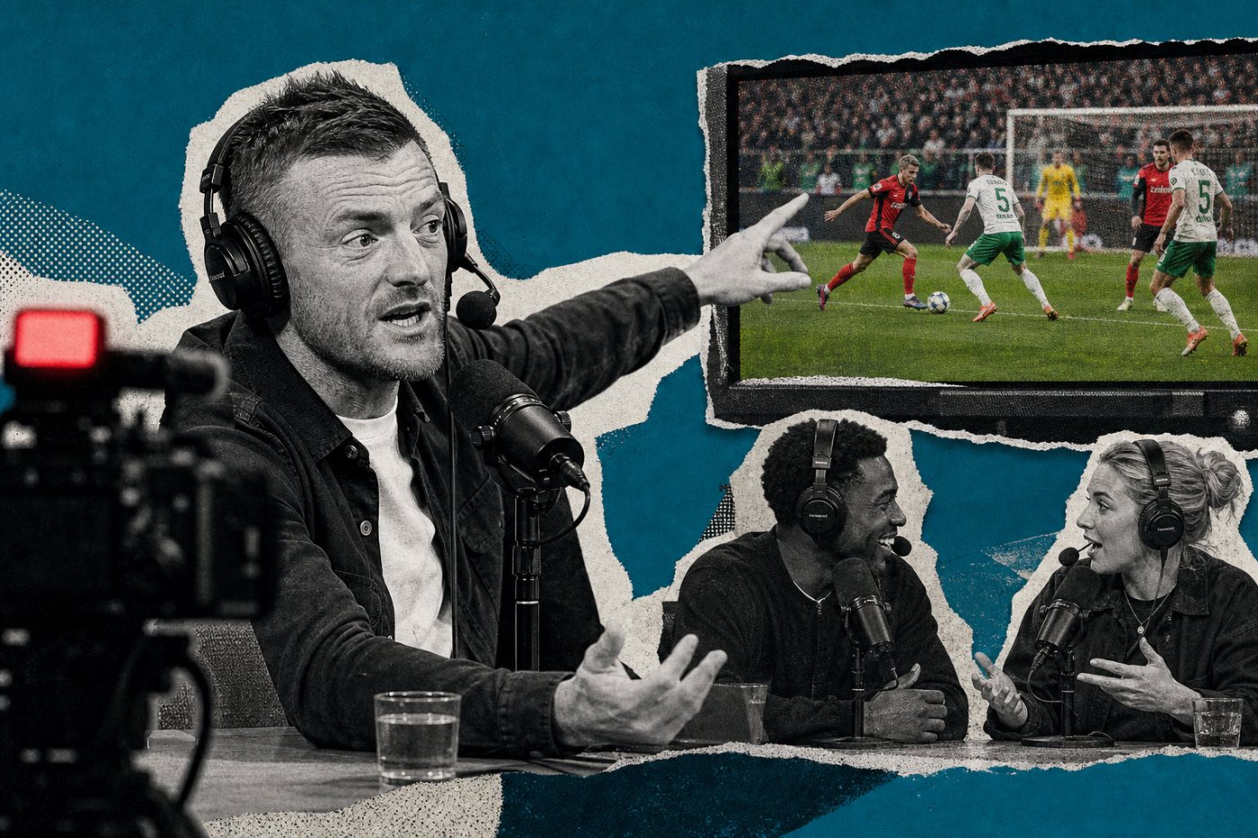 Jamie Vardy और अतिथि लाइव Bundesliga मुकाबले पर प्रतिक्रिया और चर्चा करते हुए।
