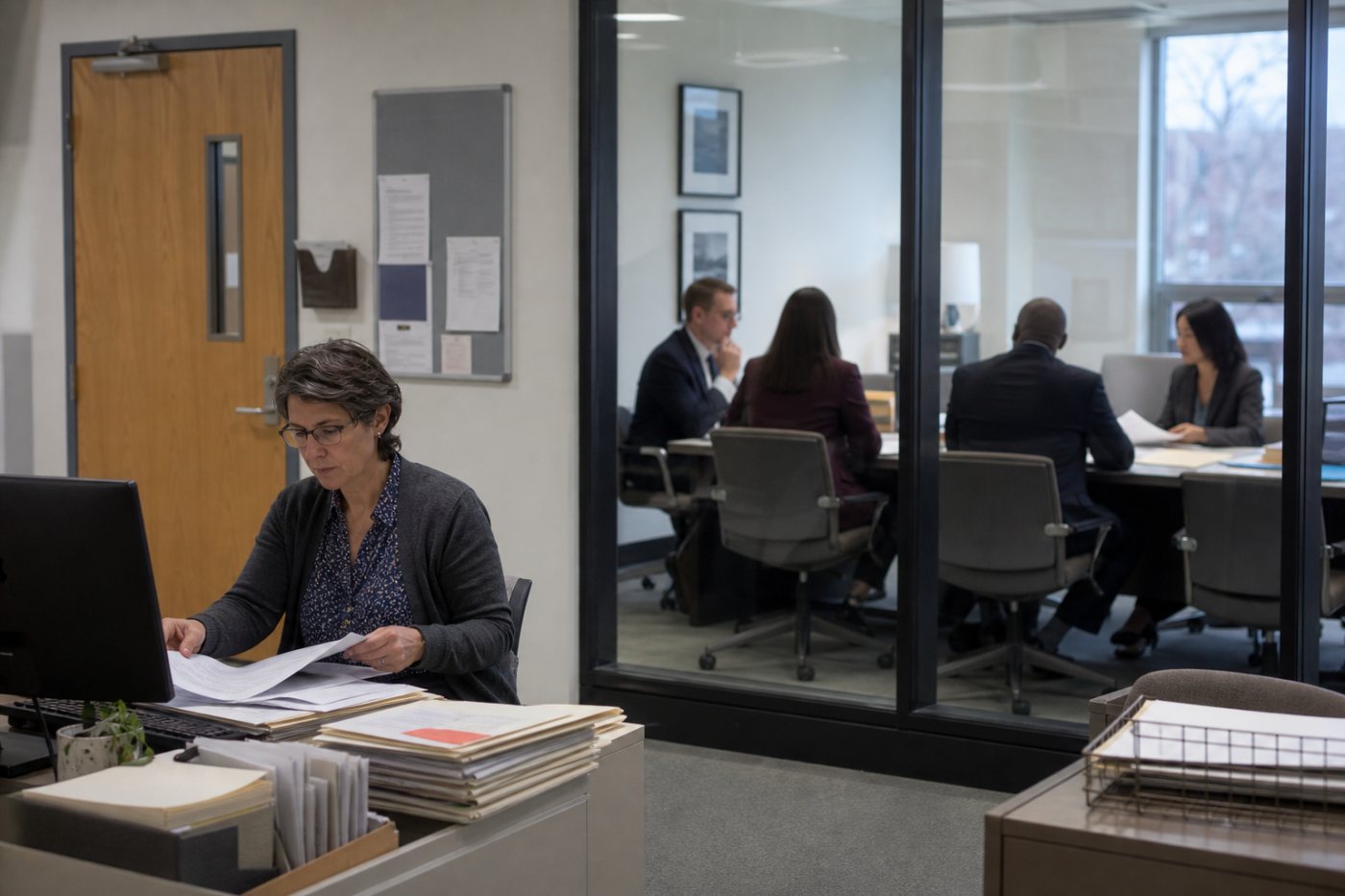 A W-2 employee continues regular organizational work without access to the promotion path used by career-track colleagues.