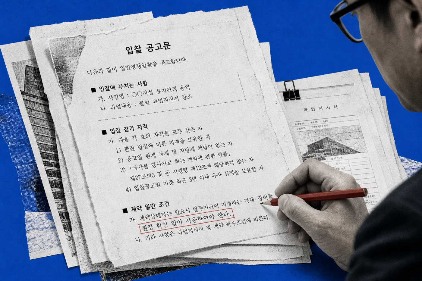 입찰 공고문에서 계약 규정 위반 의심 문구와 판단 근거를 함께 제시하는 분석 과정