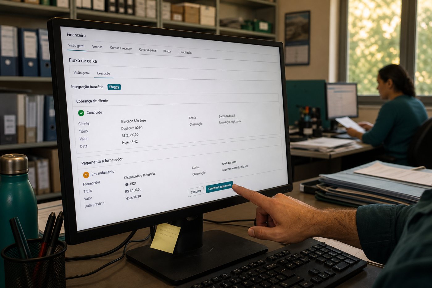 Integração da Pluggy amplia um ERP de consulta bancária para cobranças e pagamentos no mesmo fluxo.
