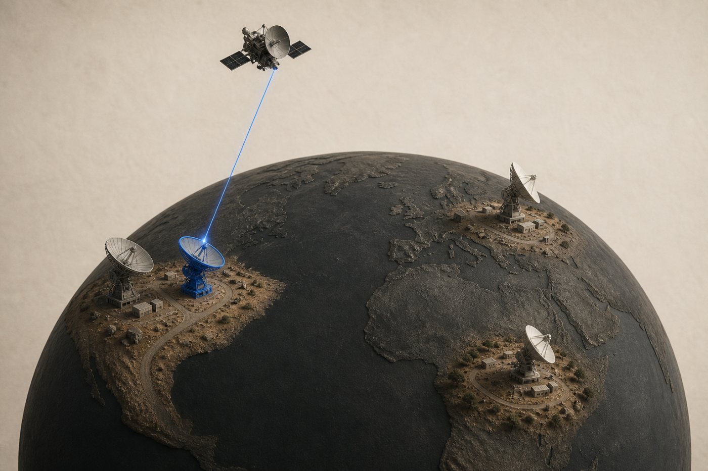 A spacecraft contact passing among the Goldstone, Madrid, and Canberra complexes, with DSS-23 adding capacity in California.