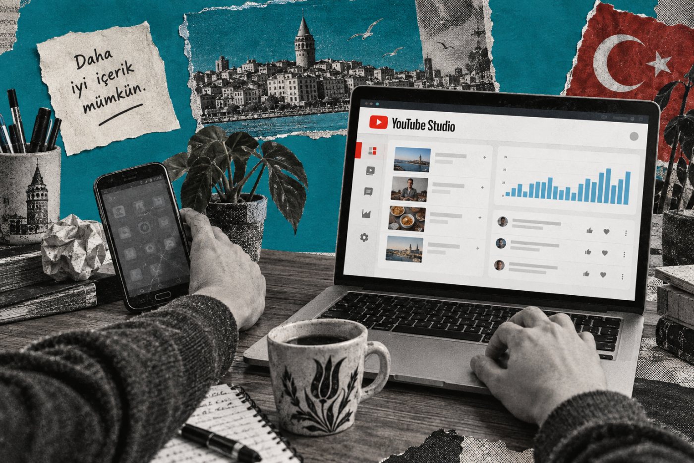 Uyumsuz Android telefondan masaüstü YouTube Studio kanal yönetimine geçiş