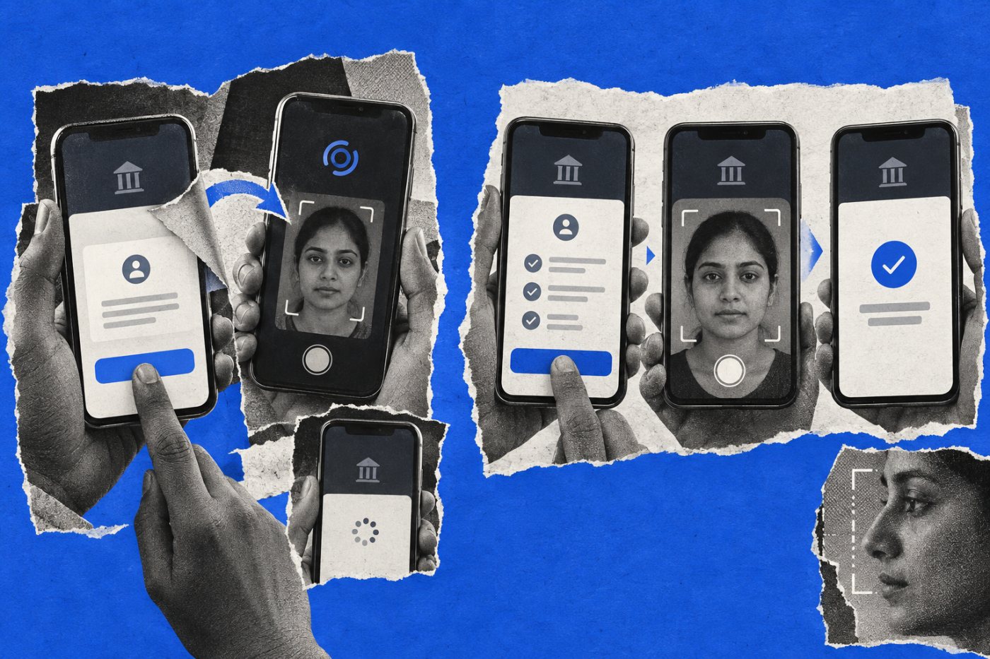 पुराने FaceRD आधारित दो-ऐप प्रवाह और नए बैंक ऐप के भीतर पूरे होने वाले Aadhaar चेहरा प्रमाणीकरण की तुलना