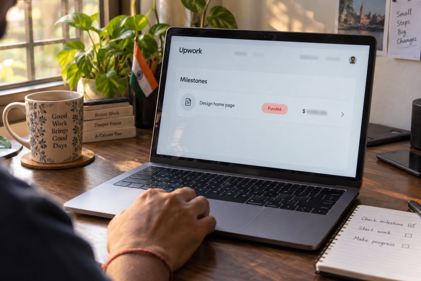 Upwork के निश्चित-मूल्य चरण में काम शुरू होने से पहले दायरा, राशि और वित्तपोषित स्थिति की जाँच