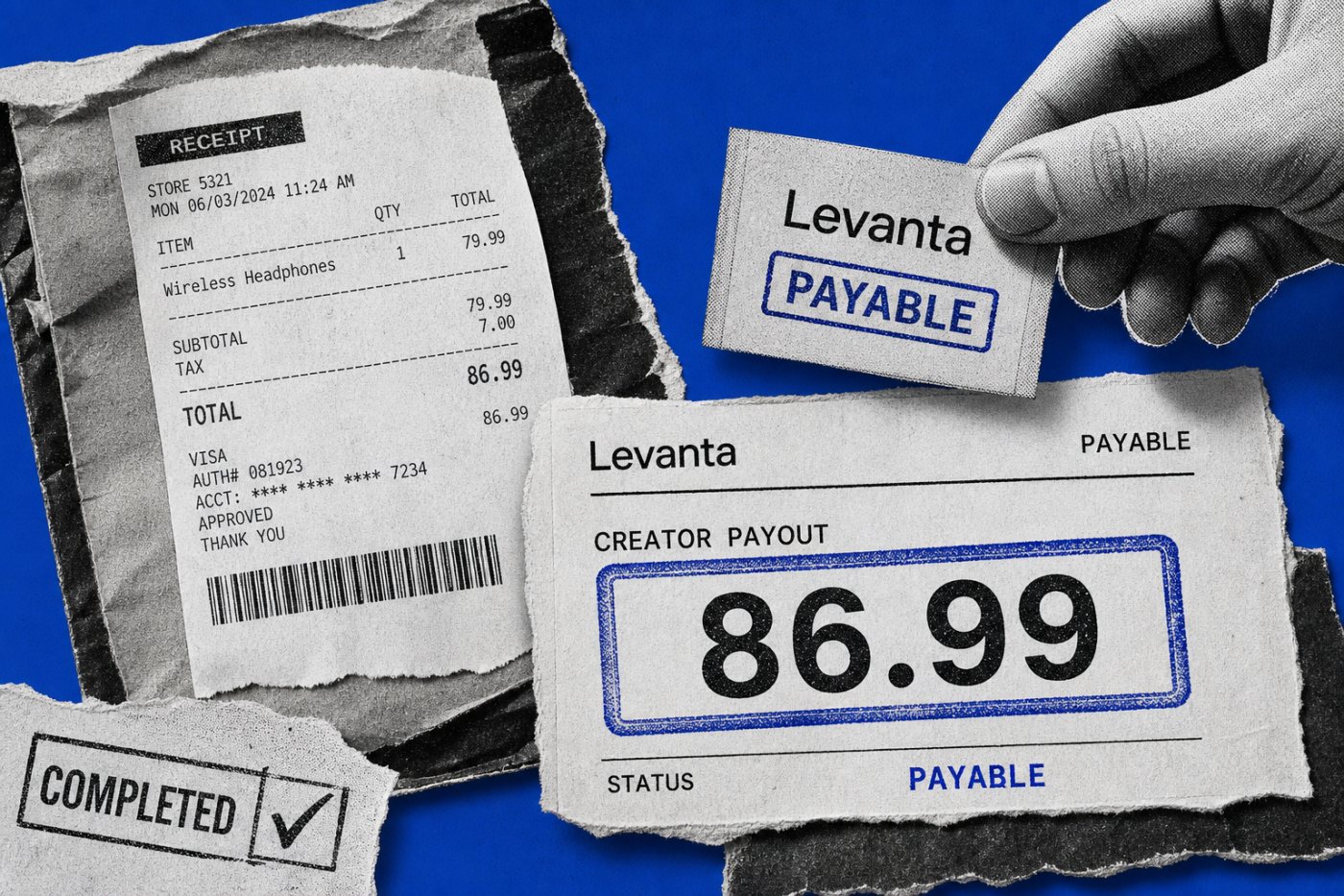 Une vente affiliée validée alimente la rémunération du créateur sans retenue de commission par Levanta.