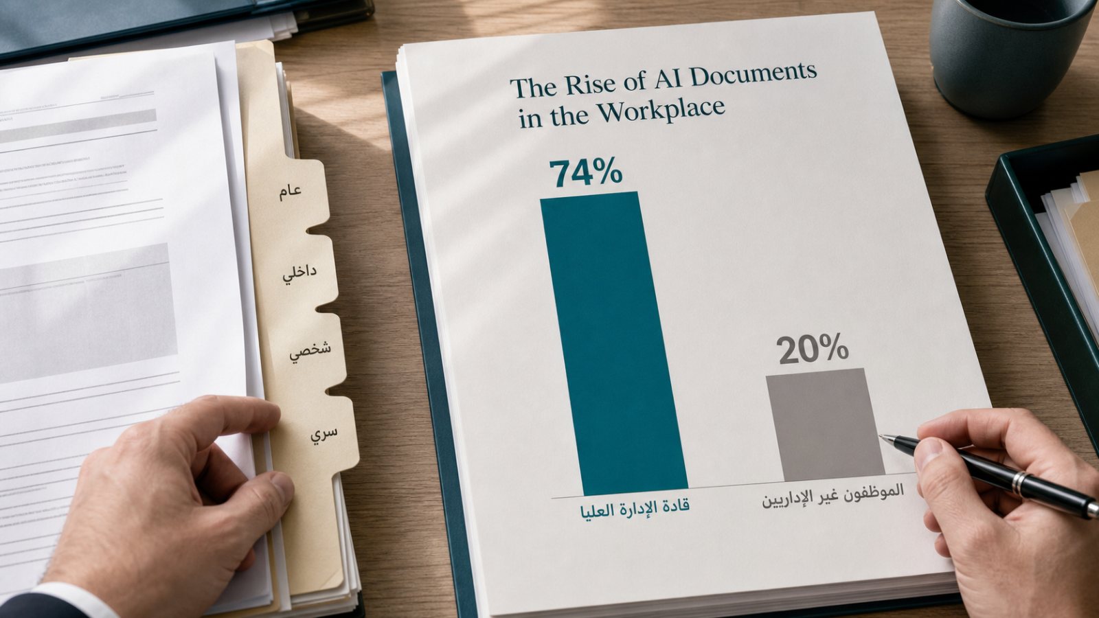 74% من المديرين يشاركون وثائق العمل مع AI، مقابل 20% من الموظفين