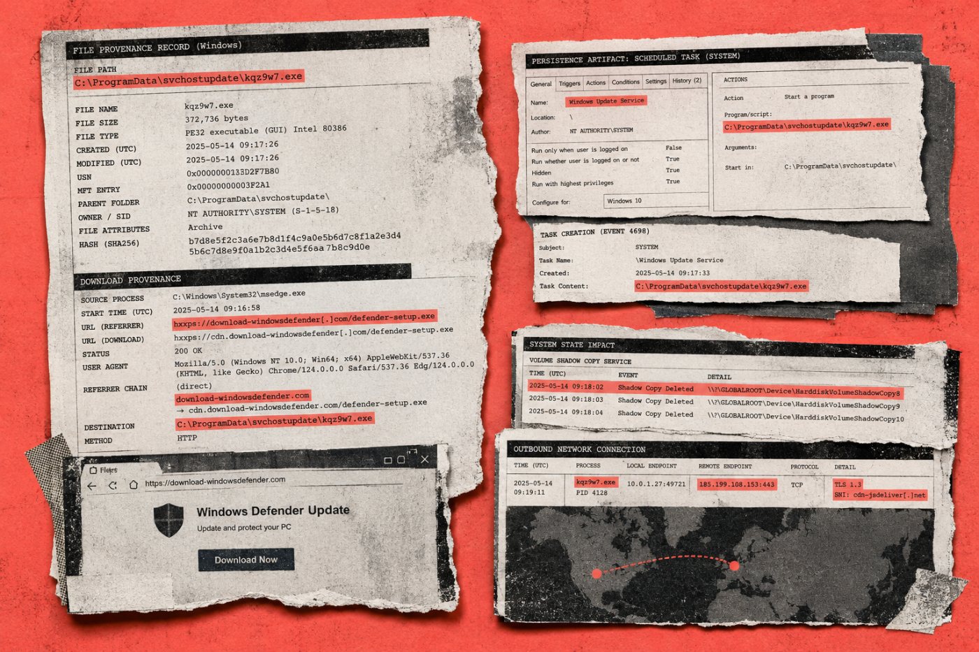 La investigación relaciona procedencia, rutas aleatorias, persistencia y conexiones para detectar la campaña.