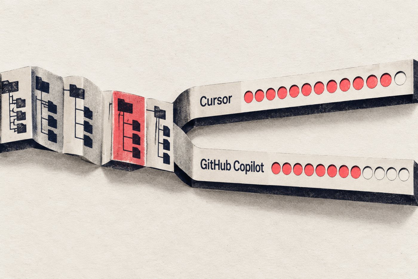 Cursor and GitHub Copilot produce different first-pass test results on the same multi-file repository task.