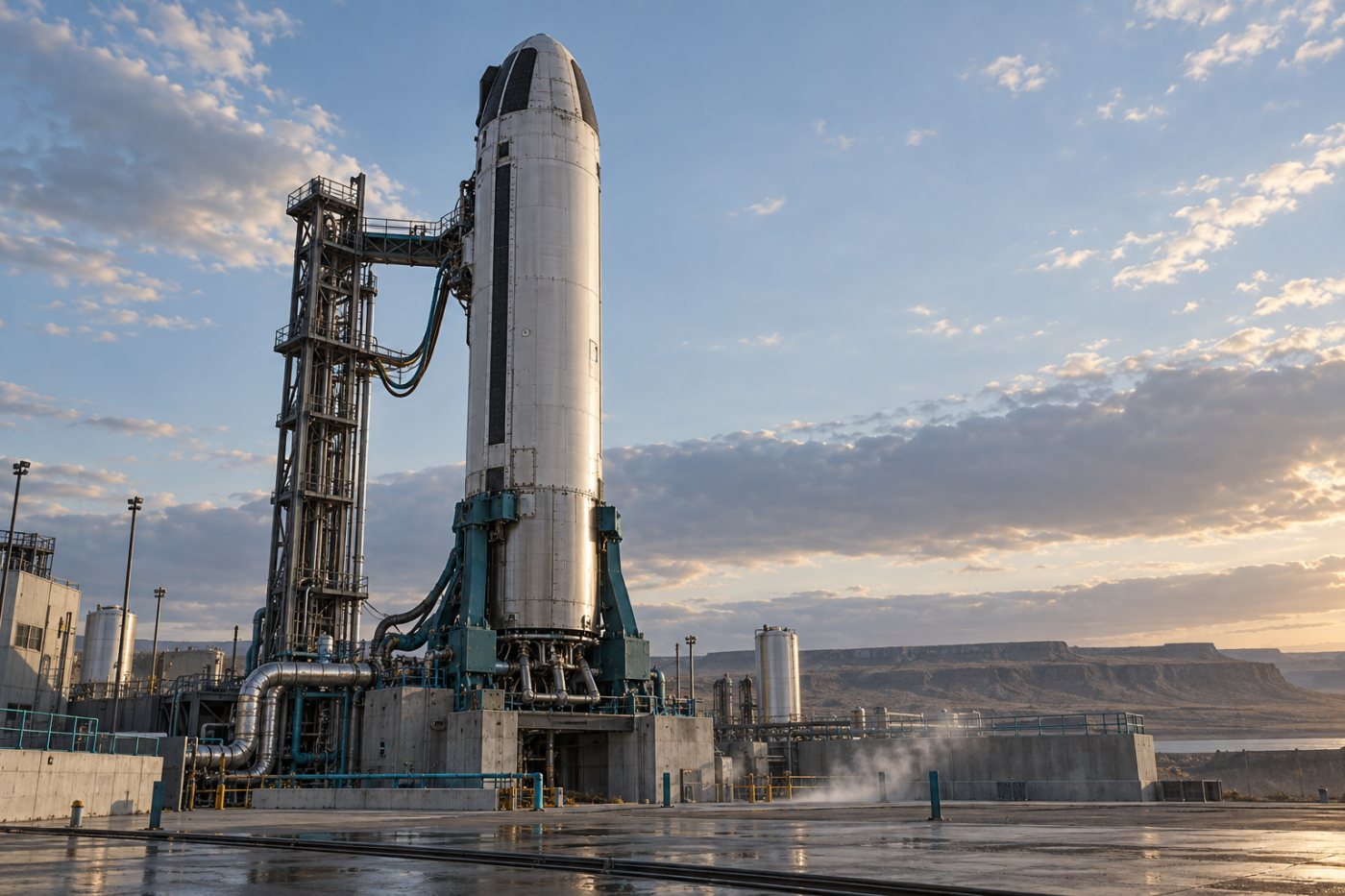첫 발사 전 Moses Lake 지상 시험대에서 발사 지원 설비와 통합 검증을 받는 Nova Pathfinder