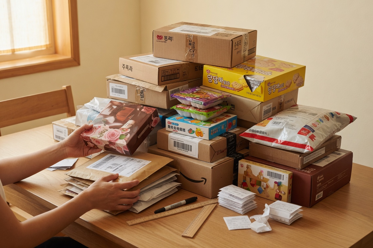 Stack of e-commerce goods prepared for Amazon sales.