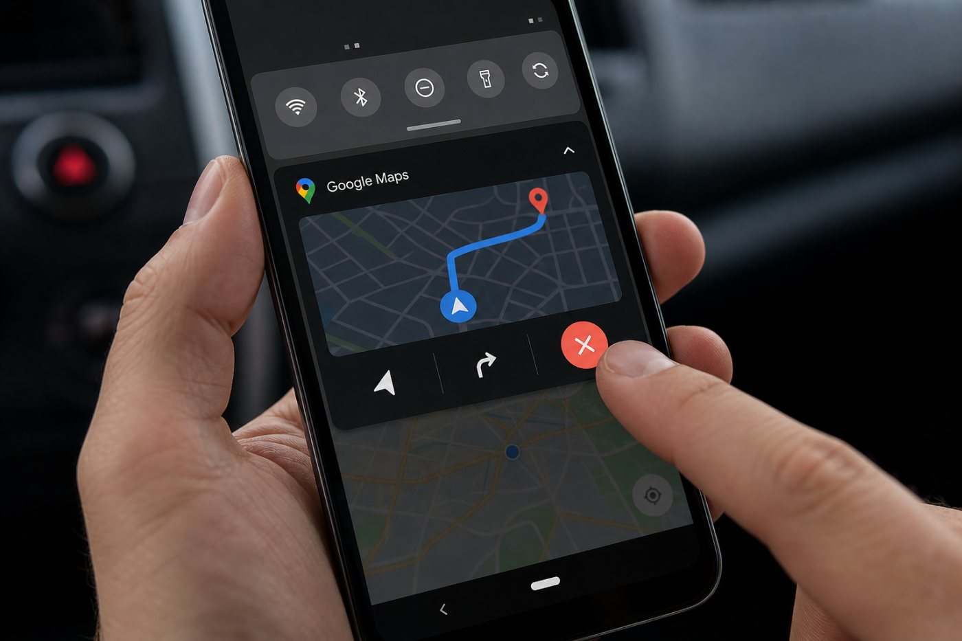 Завершение активного маршрута Google Maps через навигационное уведомление Android