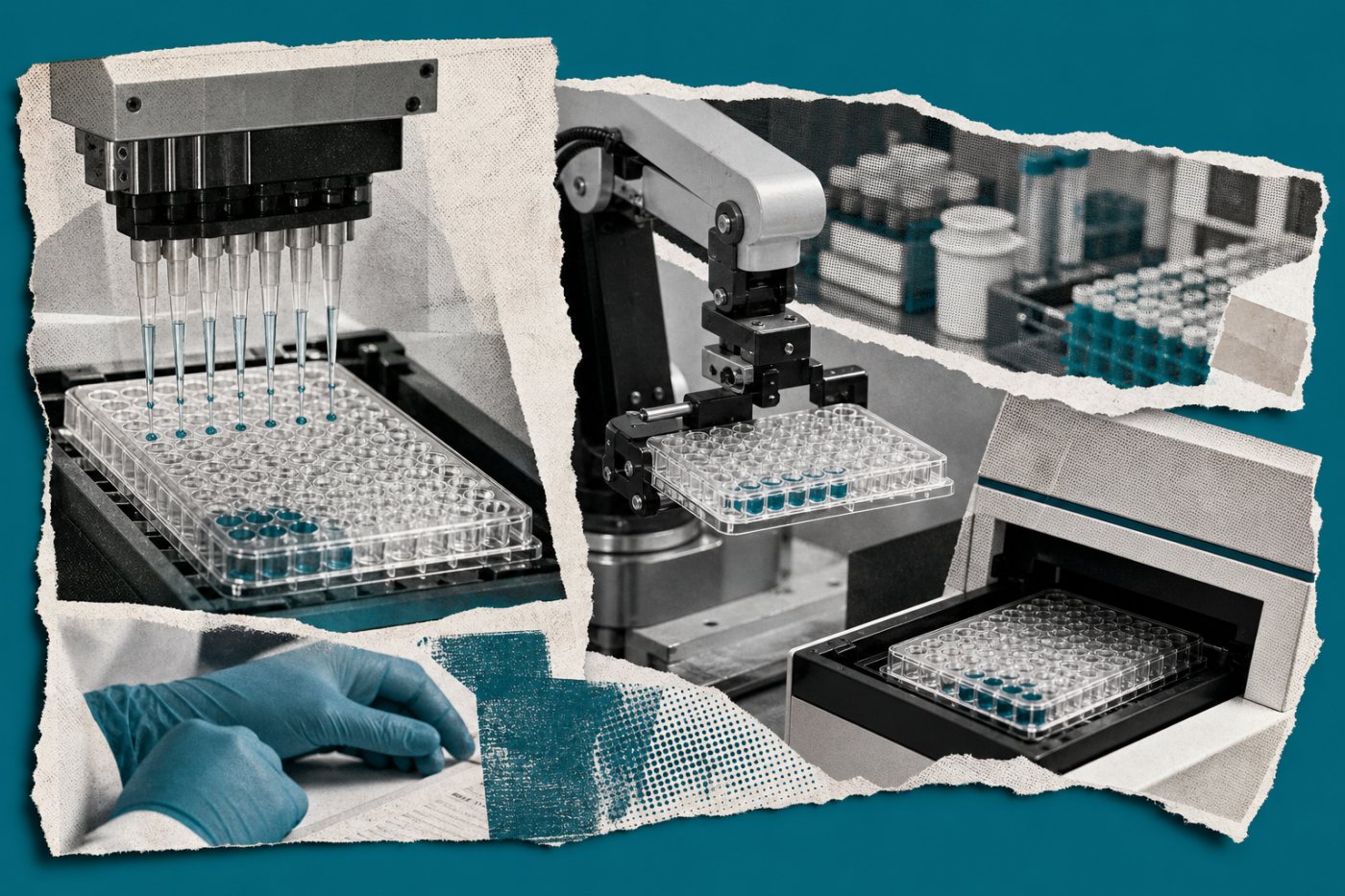 محدود MHS pilot میں liquid handler، robotic arm اور plate reader کی مربوط protein assay کارروائی