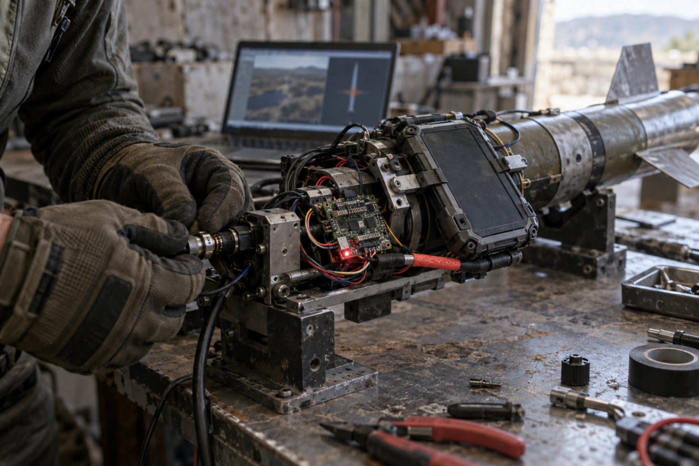 A phone-class computer is integrated with guided-rocket control hardware for firmware and autopilot testing.