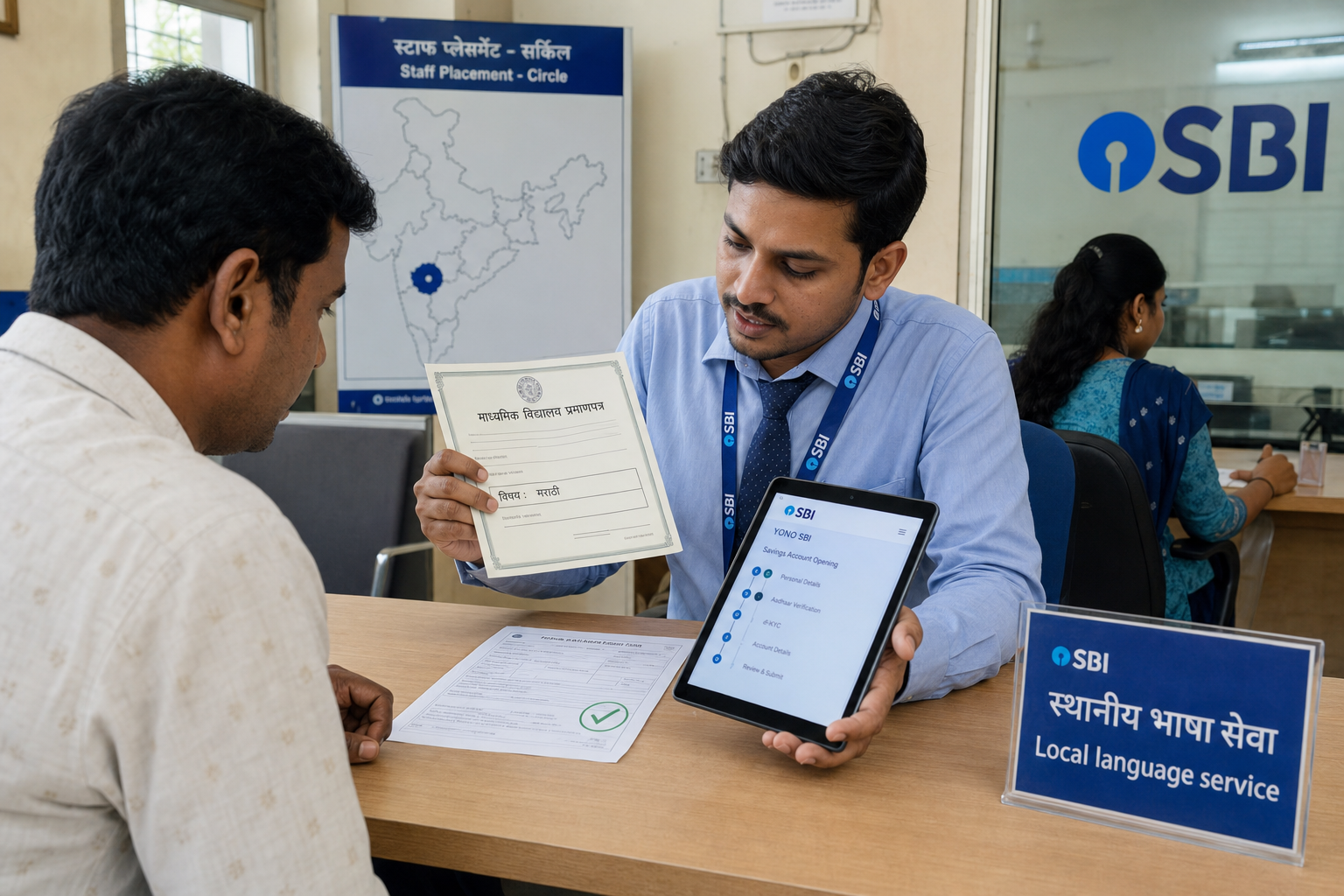 स्थानीय भाषा में ग्राहक को डिजिटल बैंकिंग समझाते Circle Based Officer और सर्किल-आधारित पदस्थापन का प्रमाण