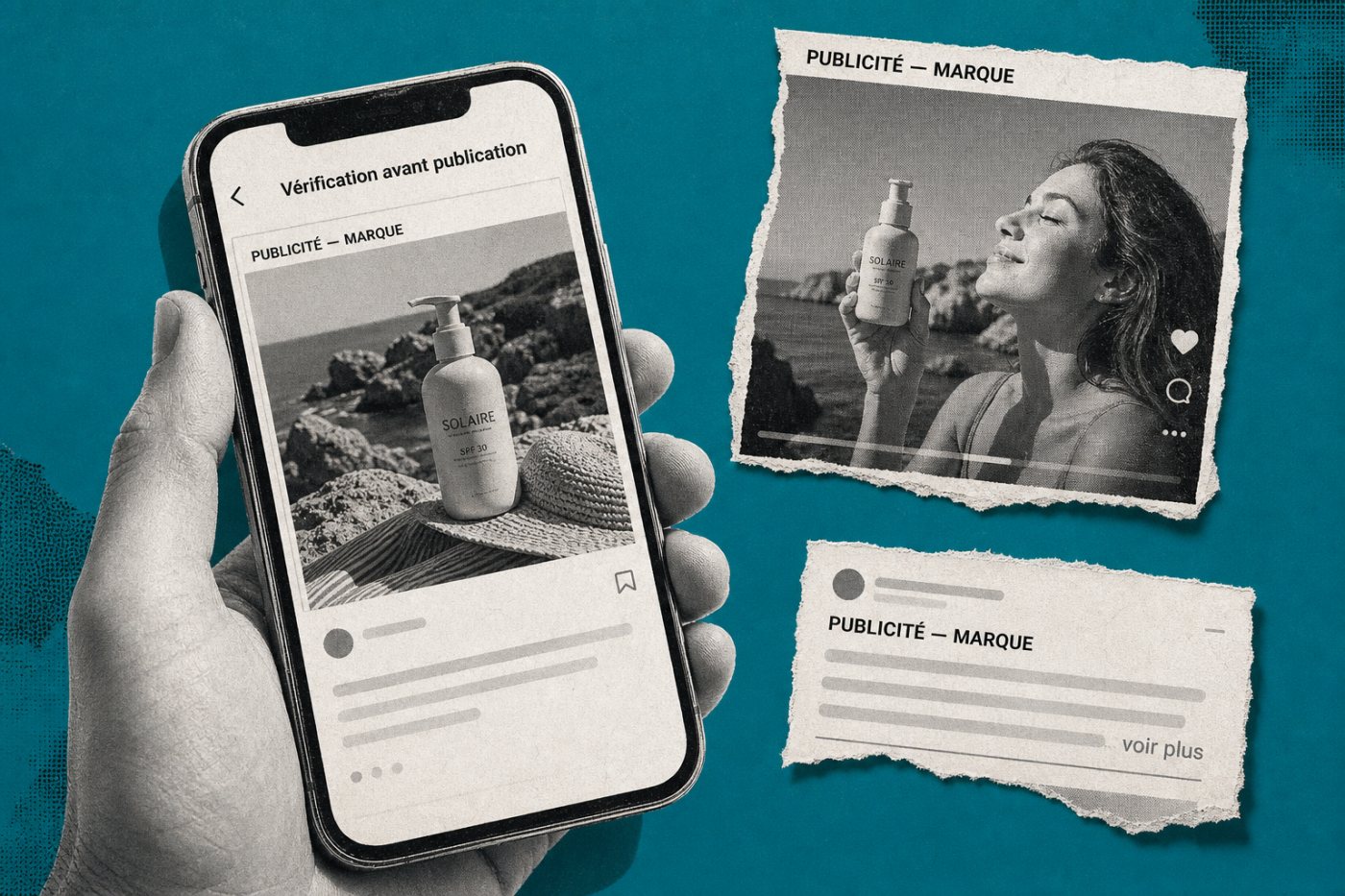 Placement immédiat de la mention commerciale dans une vidéo, une Story et une publication texte repliée.