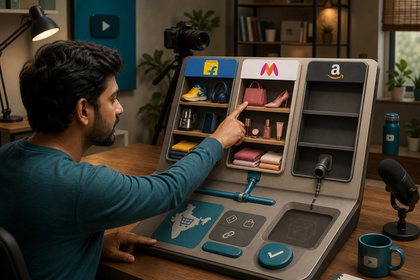 भारतीय YouTube Shopping व्यवस्था में मौजूदा खुदरा साझेदार उपलब्ध हैं, पर अमेरिकी Amazon टैग विकल्प शामिल नहीं है