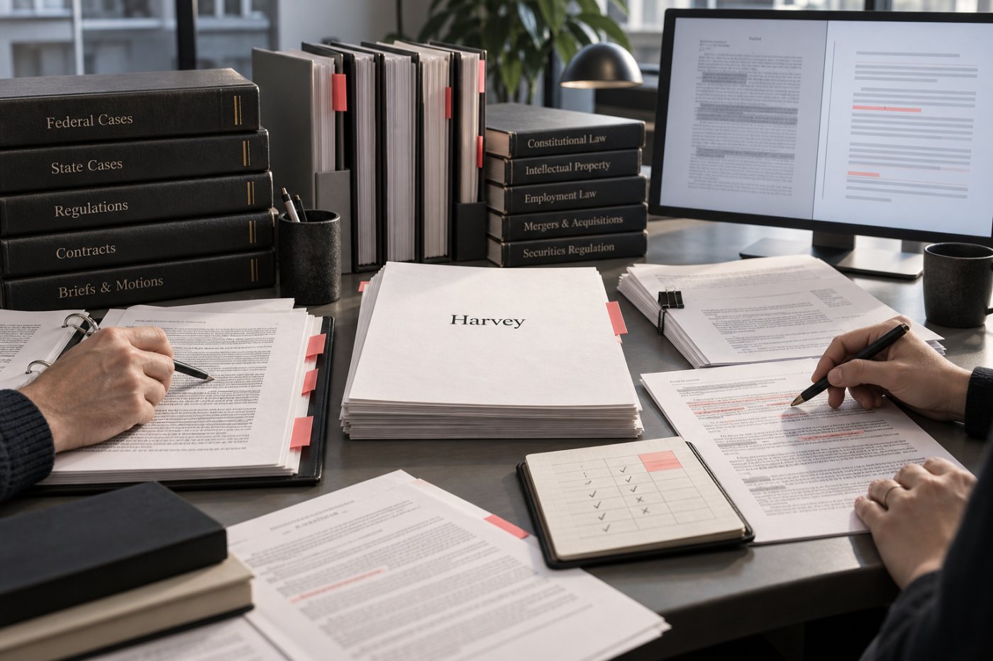 Harvey entwickelt und prüft Tenet anhand juristischer Dokumente und nachvollziehbarer Ergebnisse.