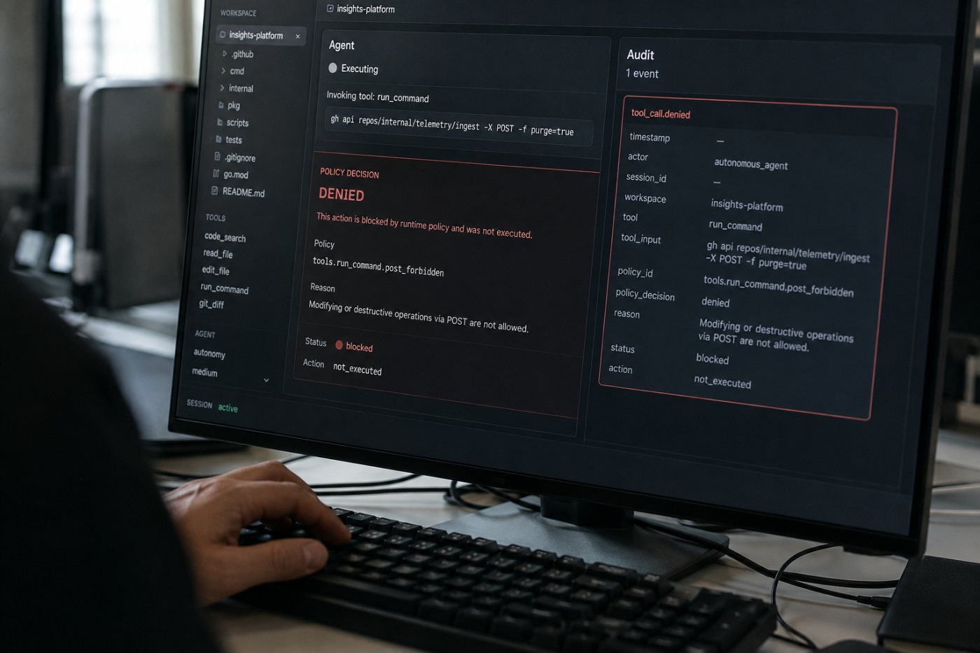 Evaluación de la protección en ejecución de HiddenLayer ante el uso no autorizado de una herramienta por un agente de IA.